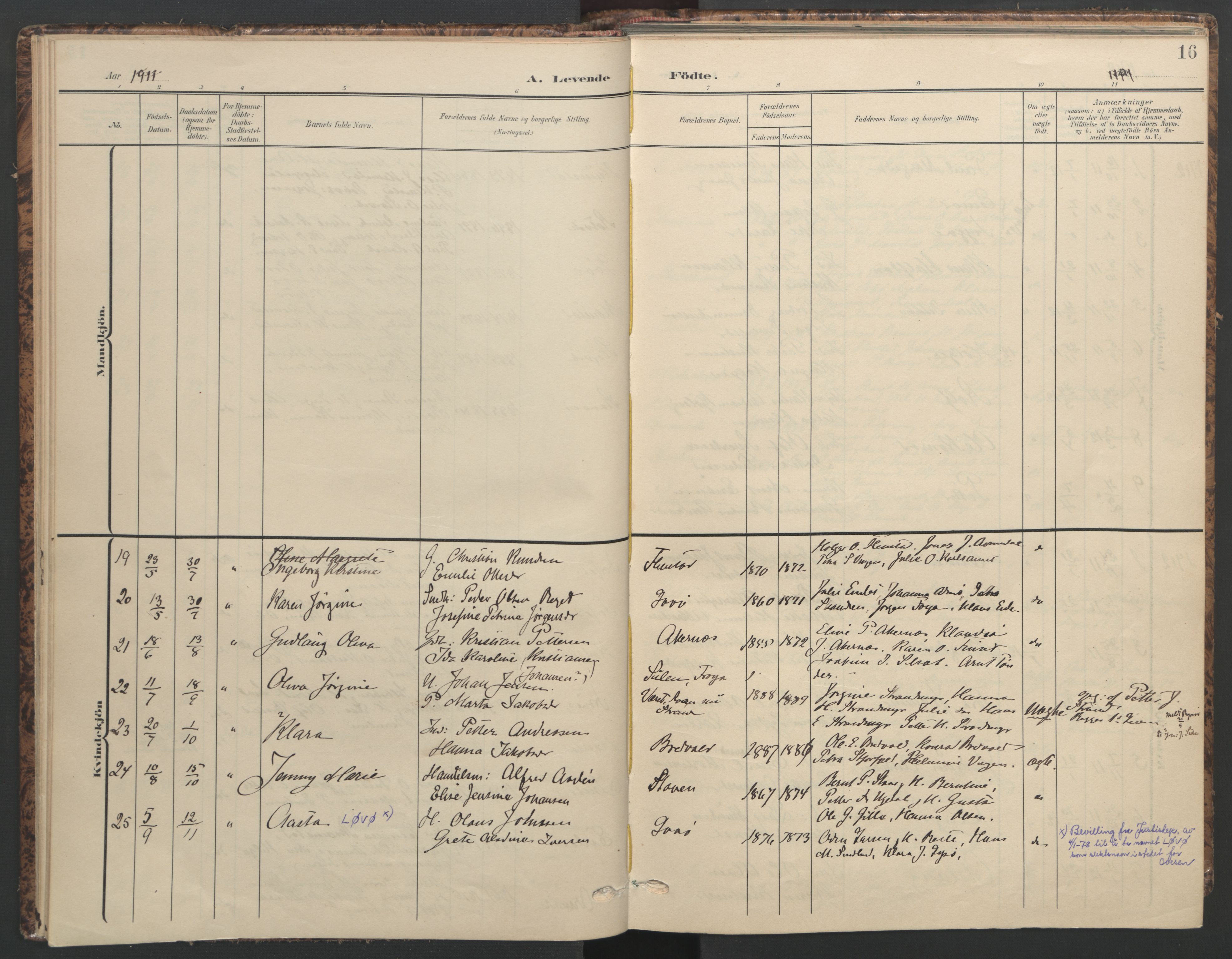 Ministerialprotokoller, klokkerbøker og fødselsregistre - Sør-Trøndelag, SAT/A-1456/655/L0682: Parish register (official) no. 655A11, 1908-1922, p. 16