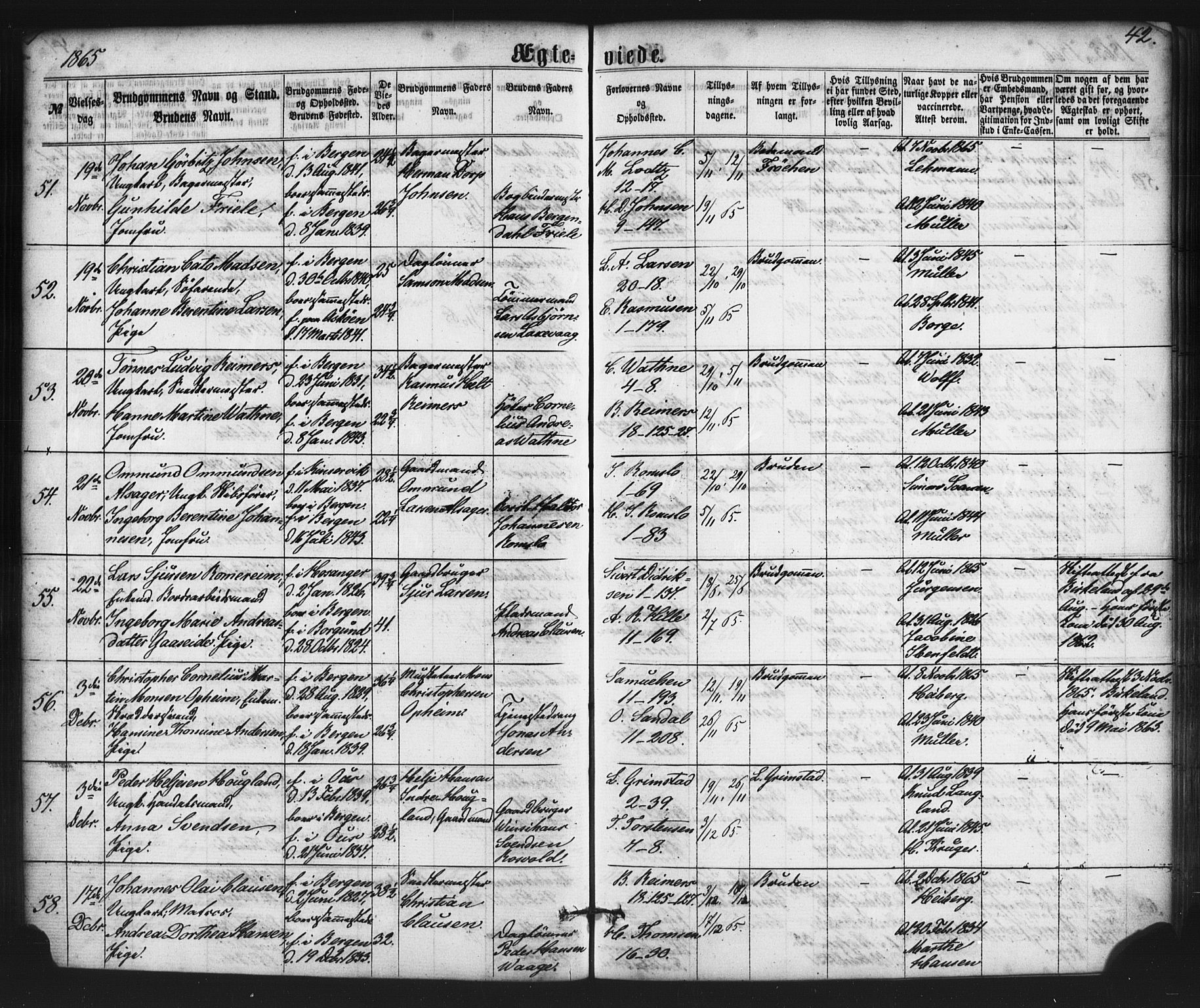 Nykirken Sokneprestembete, AV/SAB-A-77101/H/Haa/L0032: Parish register (official) no. D 2, 1861-1883, p. 42