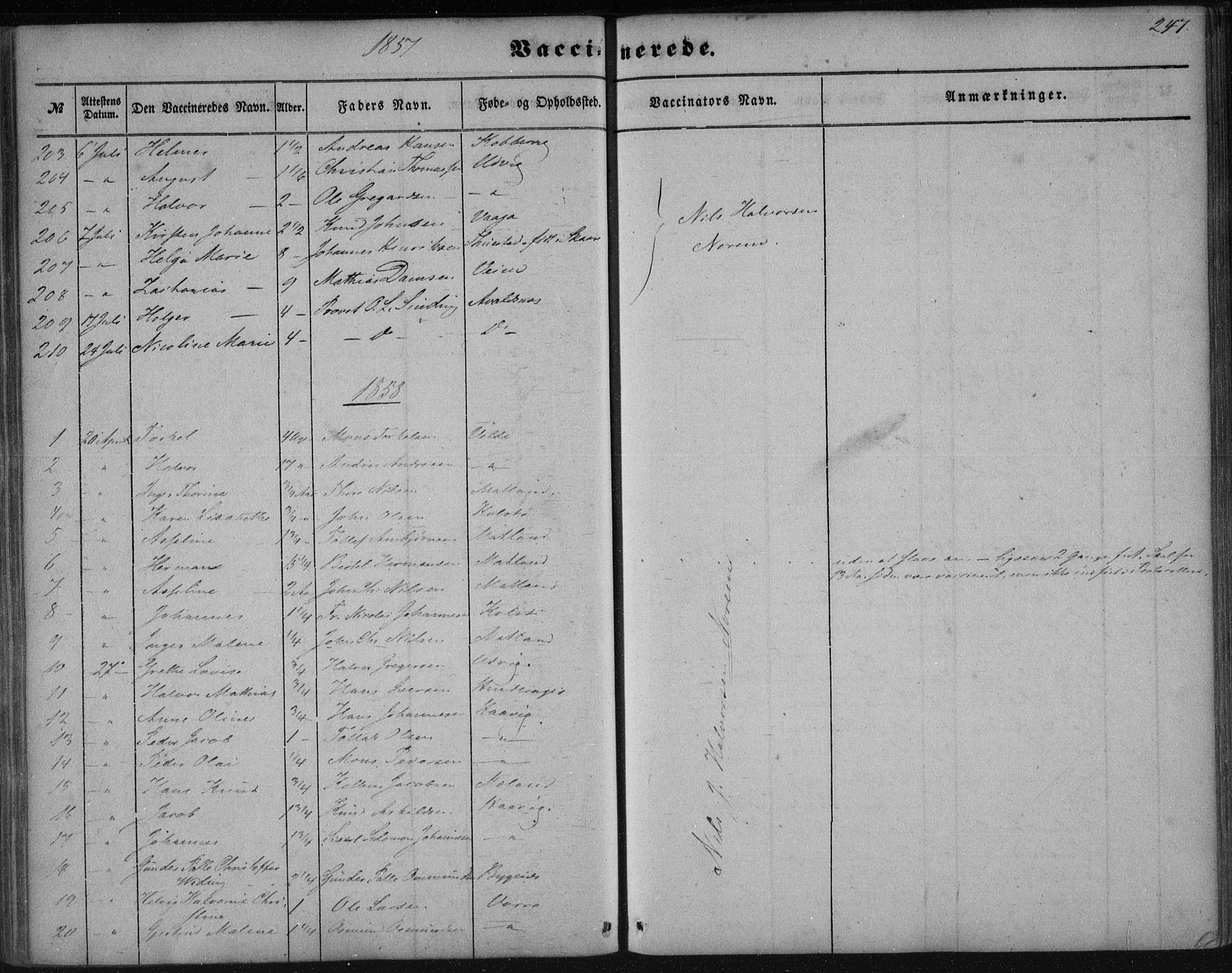 Avaldsnes sokneprestkontor, SAST/A -101851/H/Ha/Haa/L0009: Parish register (official) no. A 9, 1853-1865, p. 247