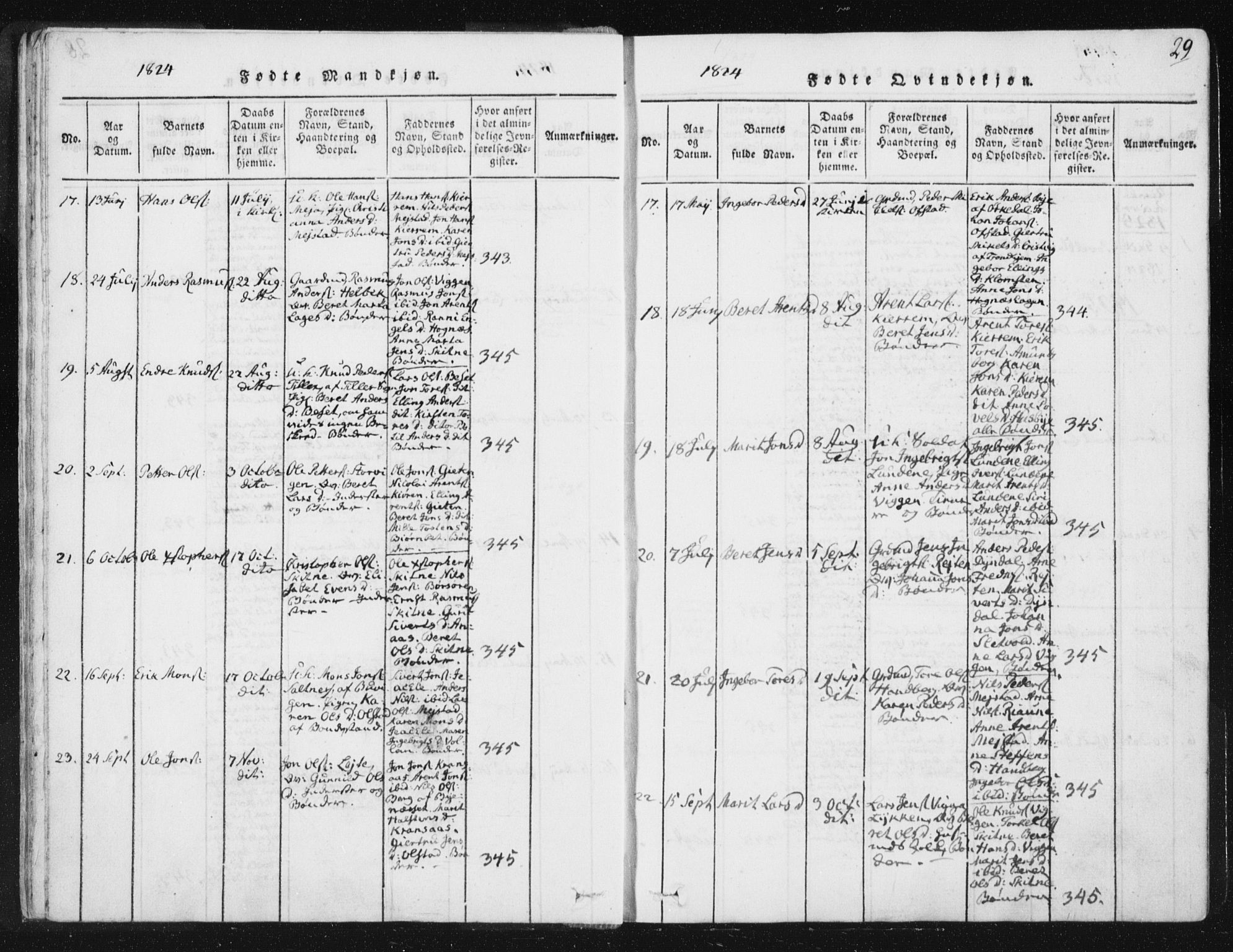 Ministerialprotokoller, klokkerbøker og fødselsregistre - Sør-Trøndelag, SAT/A-1456/665/L0770: Parish register (official) no. 665A05, 1817-1829, p. 29