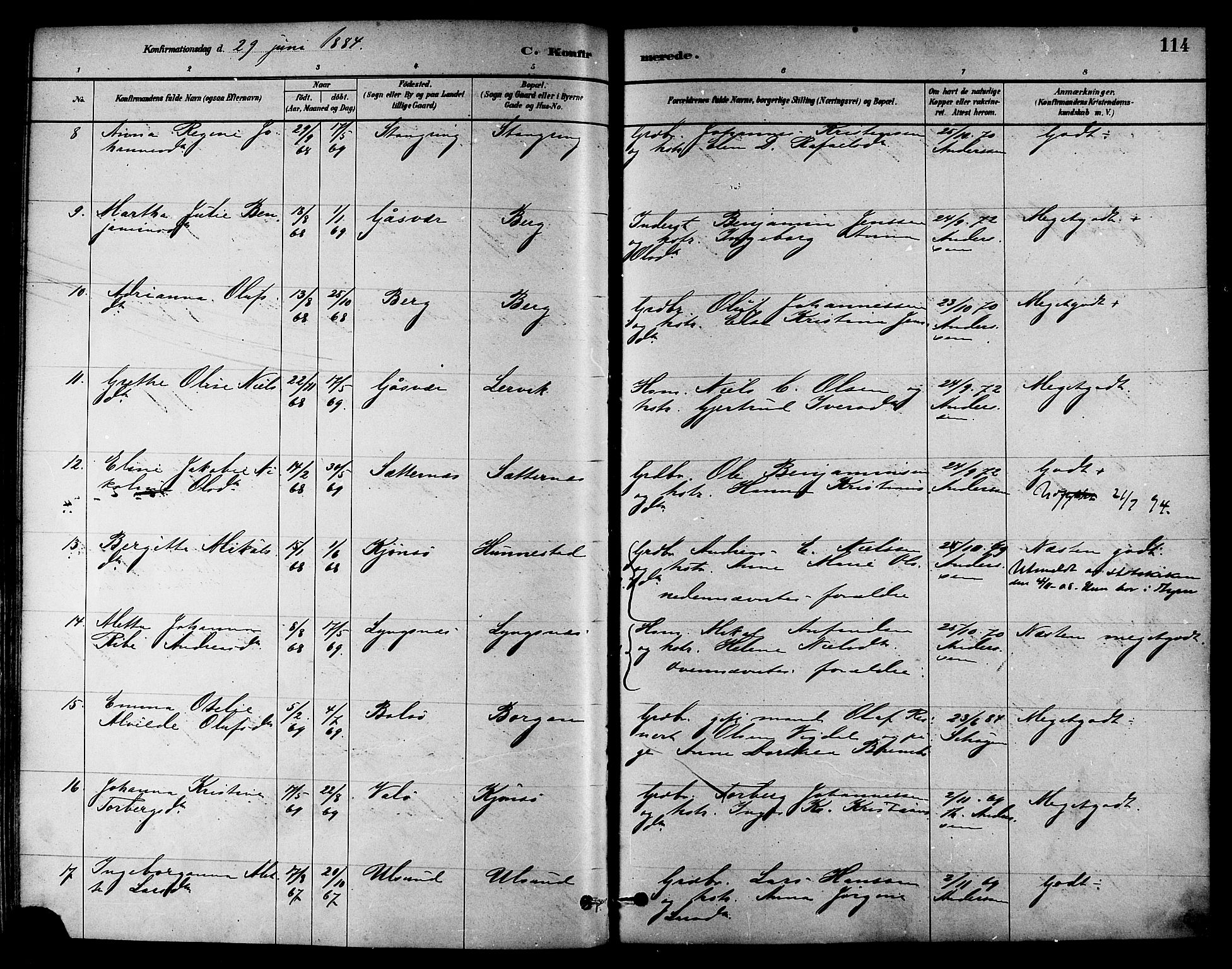 Ministerialprotokoller, klokkerbøker og fødselsregistre - Nord-Trøndelag, AV/SAT-A-1458/786/L0686: Parish register (official) no. 786A02, 1880-1887, p. 114