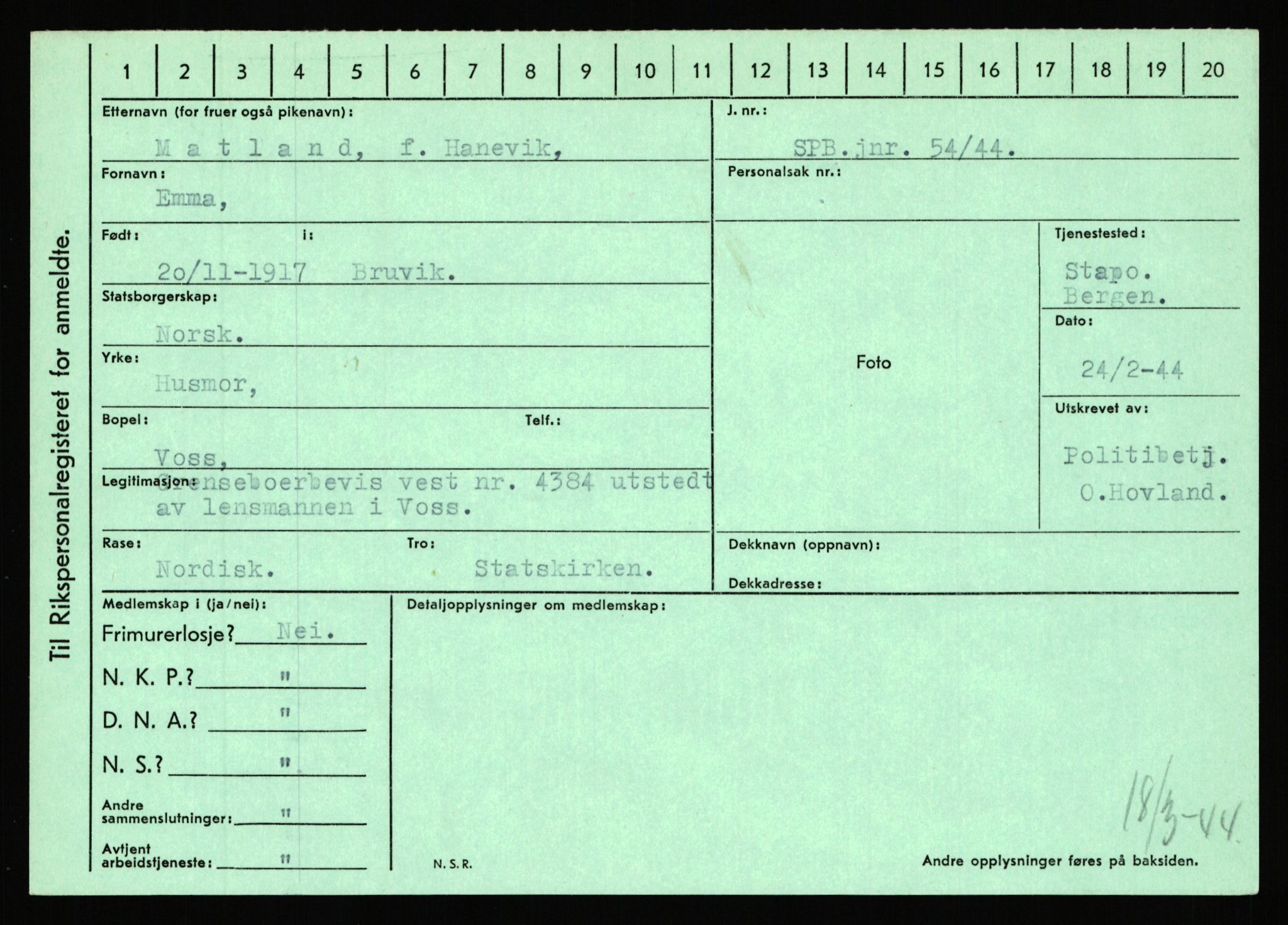 Statspolitiet - Hovedkontoret / Osloavdelingen, AV/RA-S-1329/C/Ca/L0010: Lind - Moksnes, 1943-1945, p. 3387