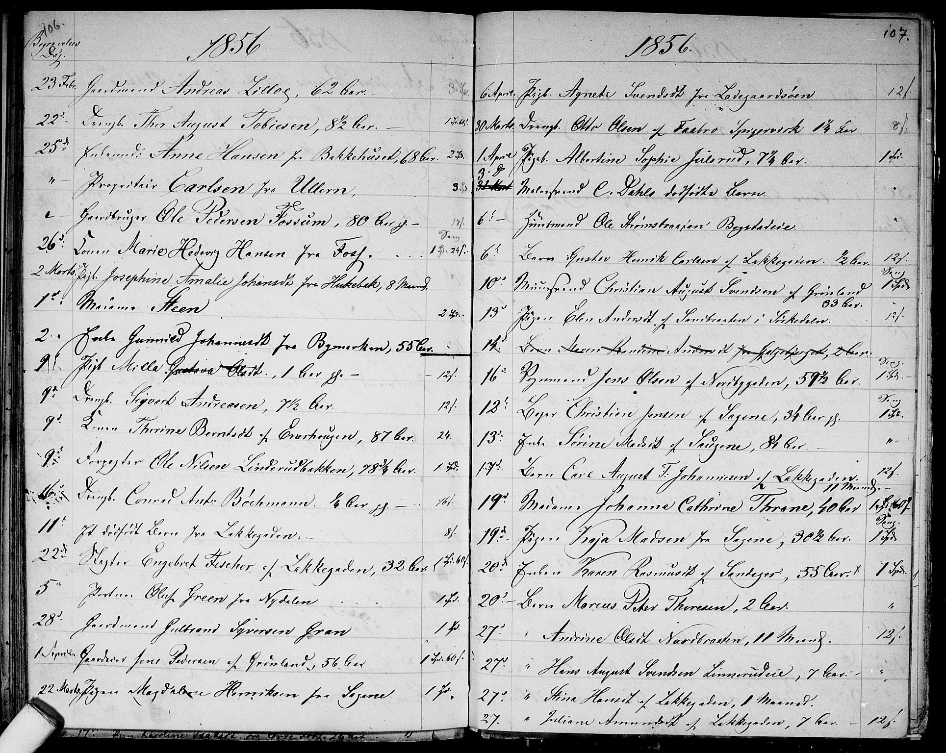 Aker prestekontor kirkebøker, SAO/A-10861/G/L0012: Parish register (copy) no. 12, 1846-1860, p. 106-107