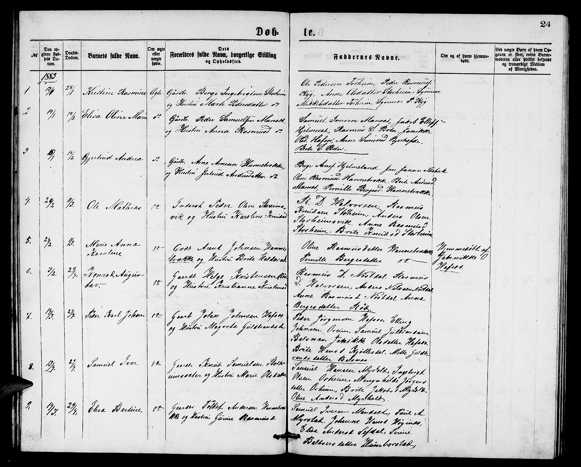 Eid sokneprestembete, AV/SAB-A-82301/H/Hab/Habc/L0001: Parish register (copy) no. C 1, 1877-1886, p. 24