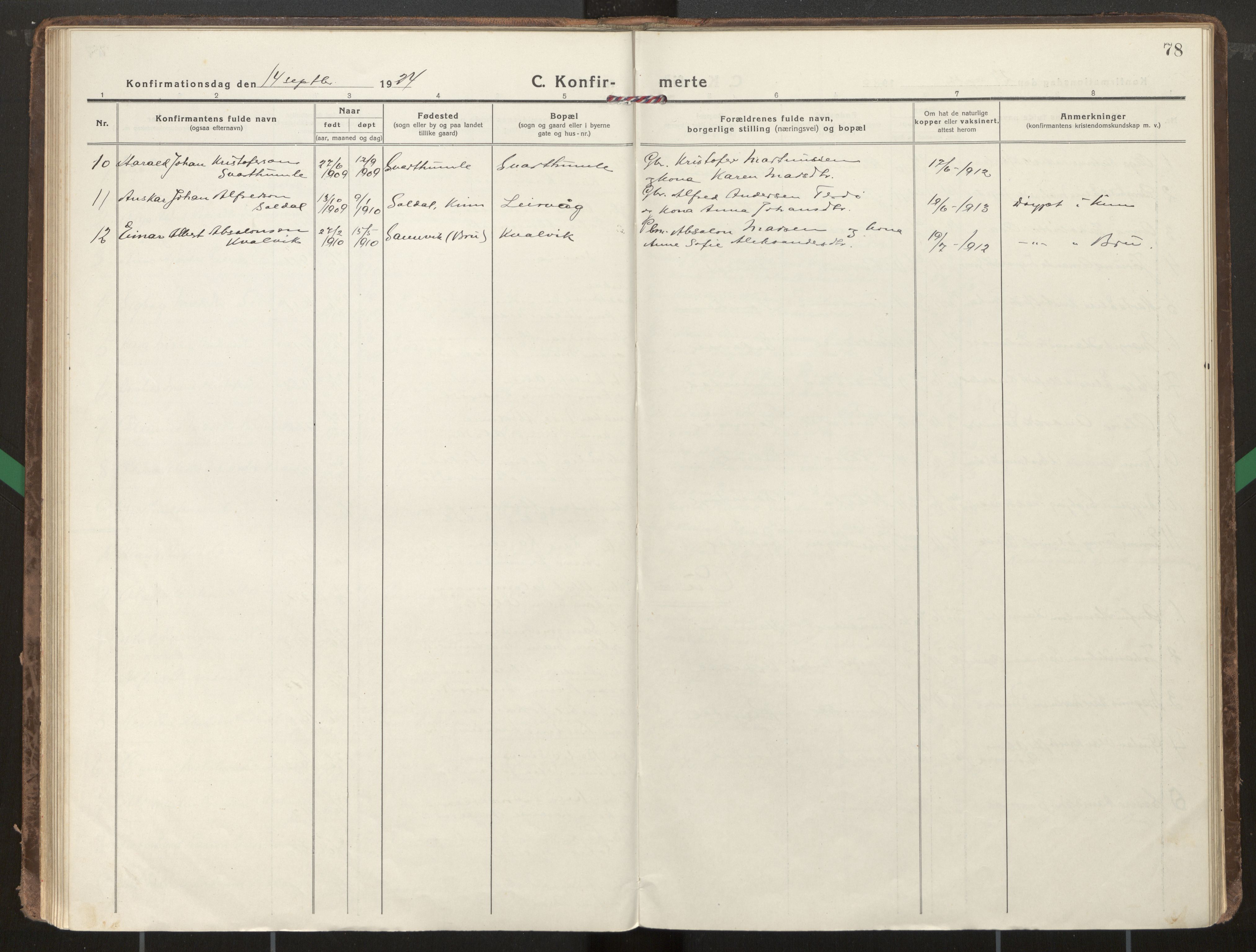 Kinn sokneprestembete, SAB/A-80801/H/Haa/Haae/L0002: Parish register (official) no. E 2, 1917-1937, p. 78
