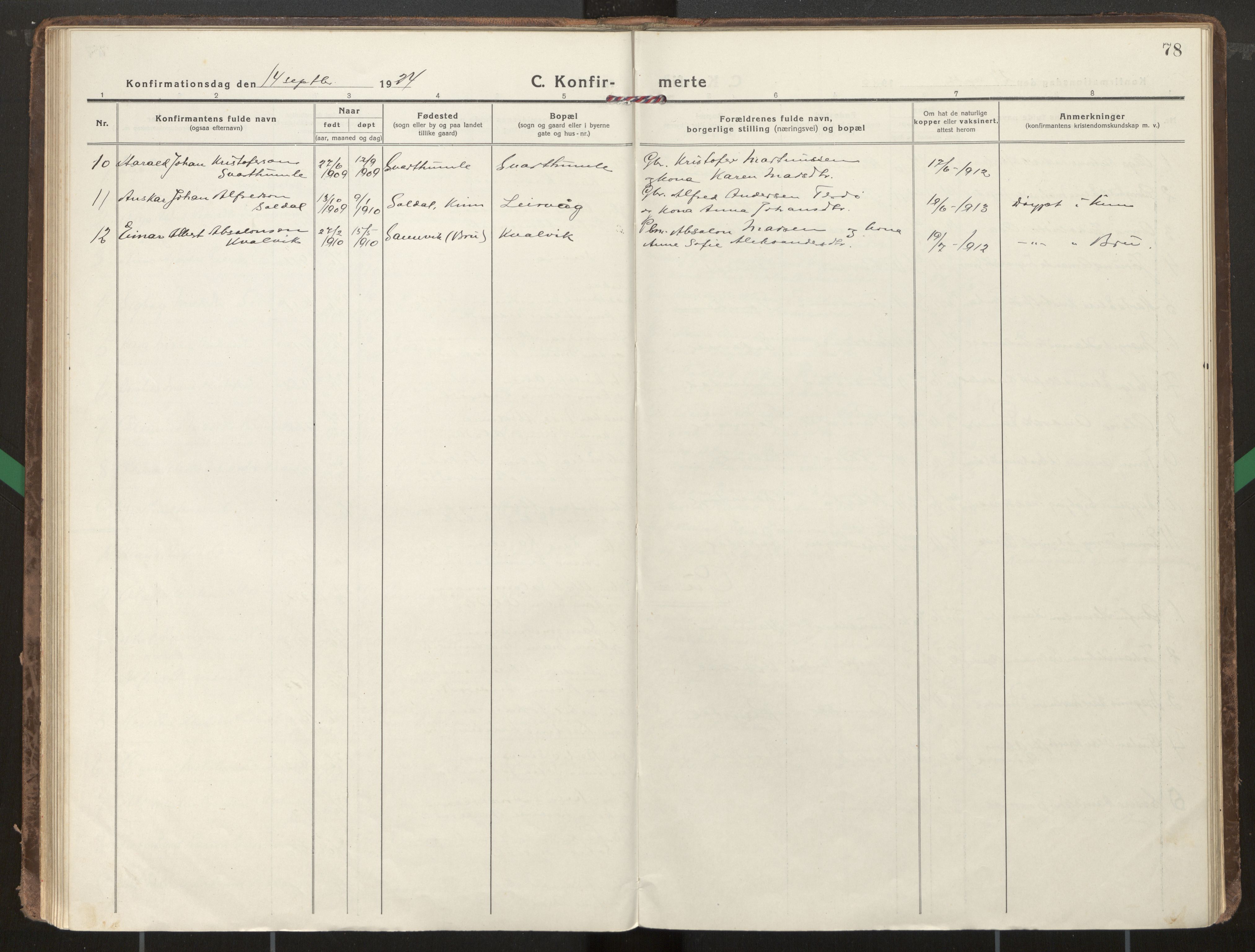 Kinn sokneprestembete, AV/SAB-A-80801/H/Haa/Haae/L0002: Parish register (official) no. E 2, 1917-1937, p. 78