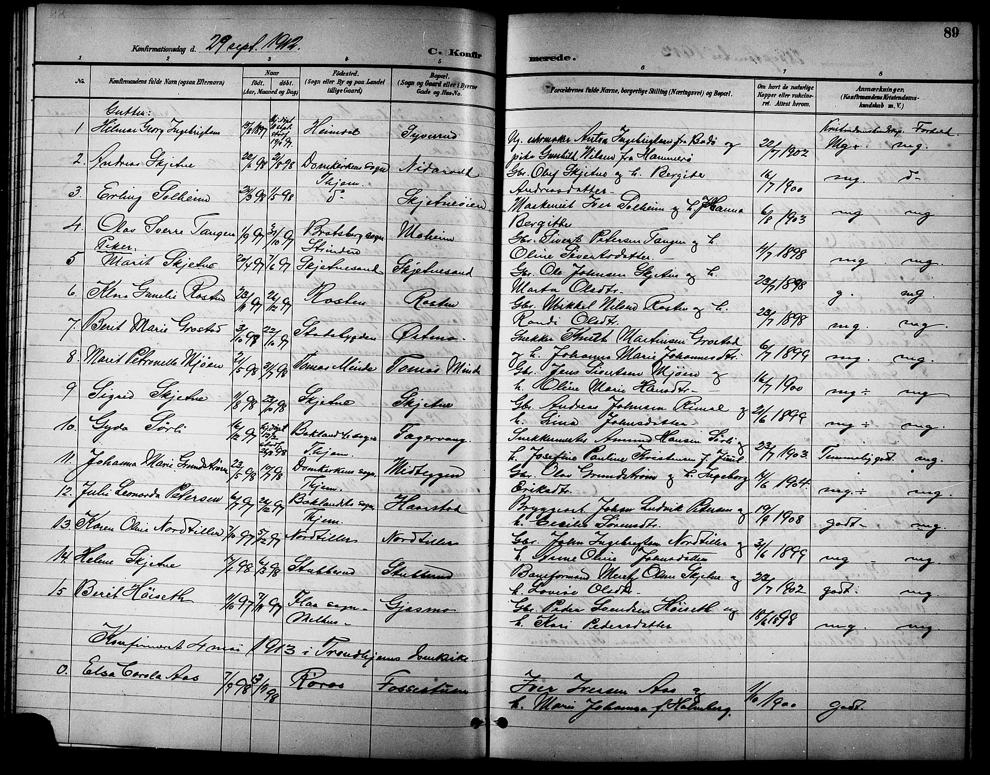 Ministerialprotokoller, klokkerbøker og fødselsregistre - Sør-Trøndelag, SAT/A-1456/621/L0460: Parish register (copy) no. 621C03, 1896-1914, p. 89