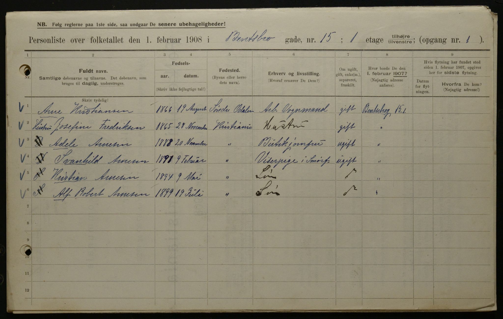 OBA, Municipal Census 1908 for Kristiania, 1908, p. 3535