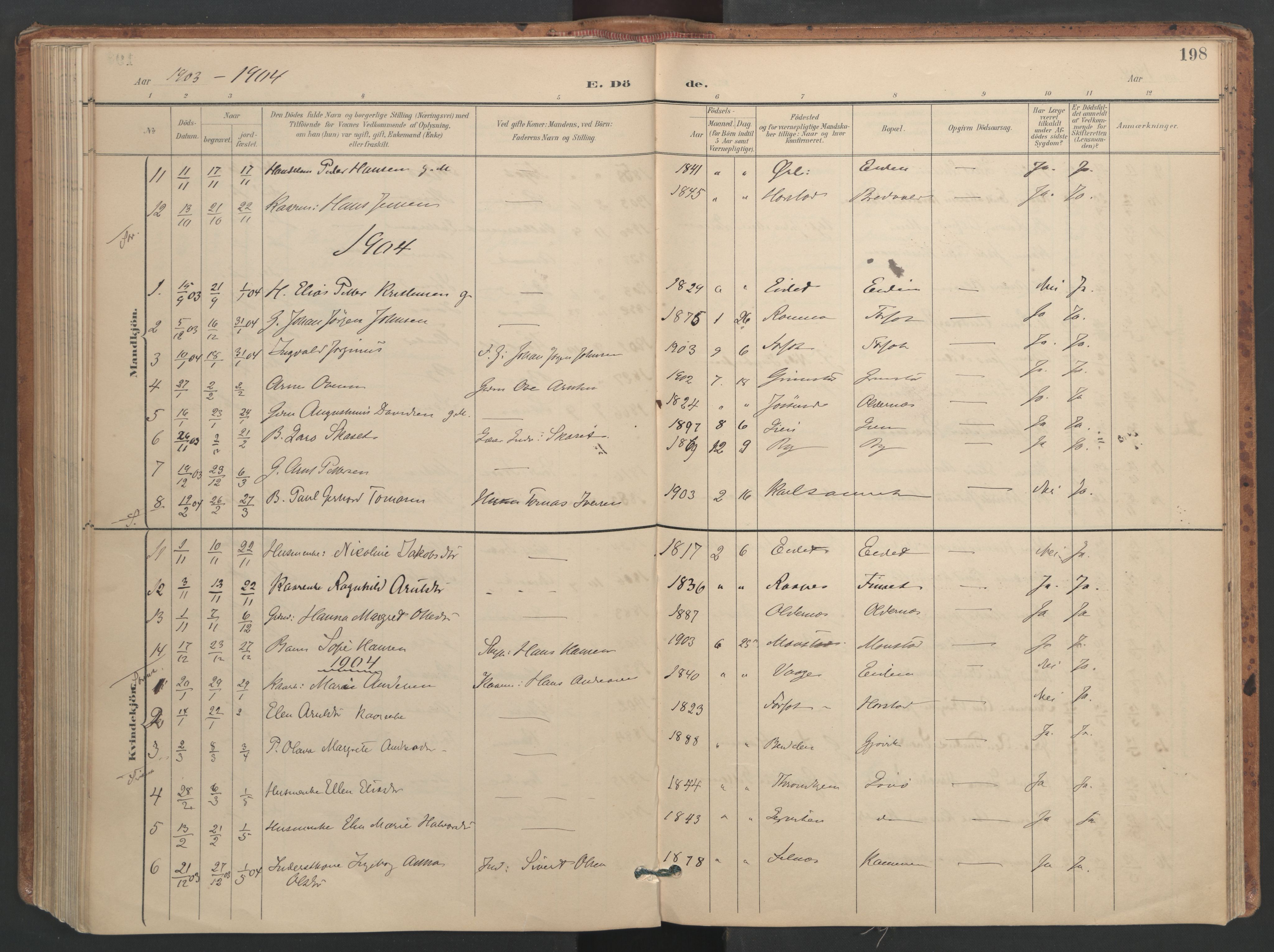 Ministerialprotokoller, klokkerbøker og fødselsregistre - Sør-Trøndelag, SAT/A-1456/655/L0681: Parish register (official) no. 655A10, 1895-1907, p. 198
