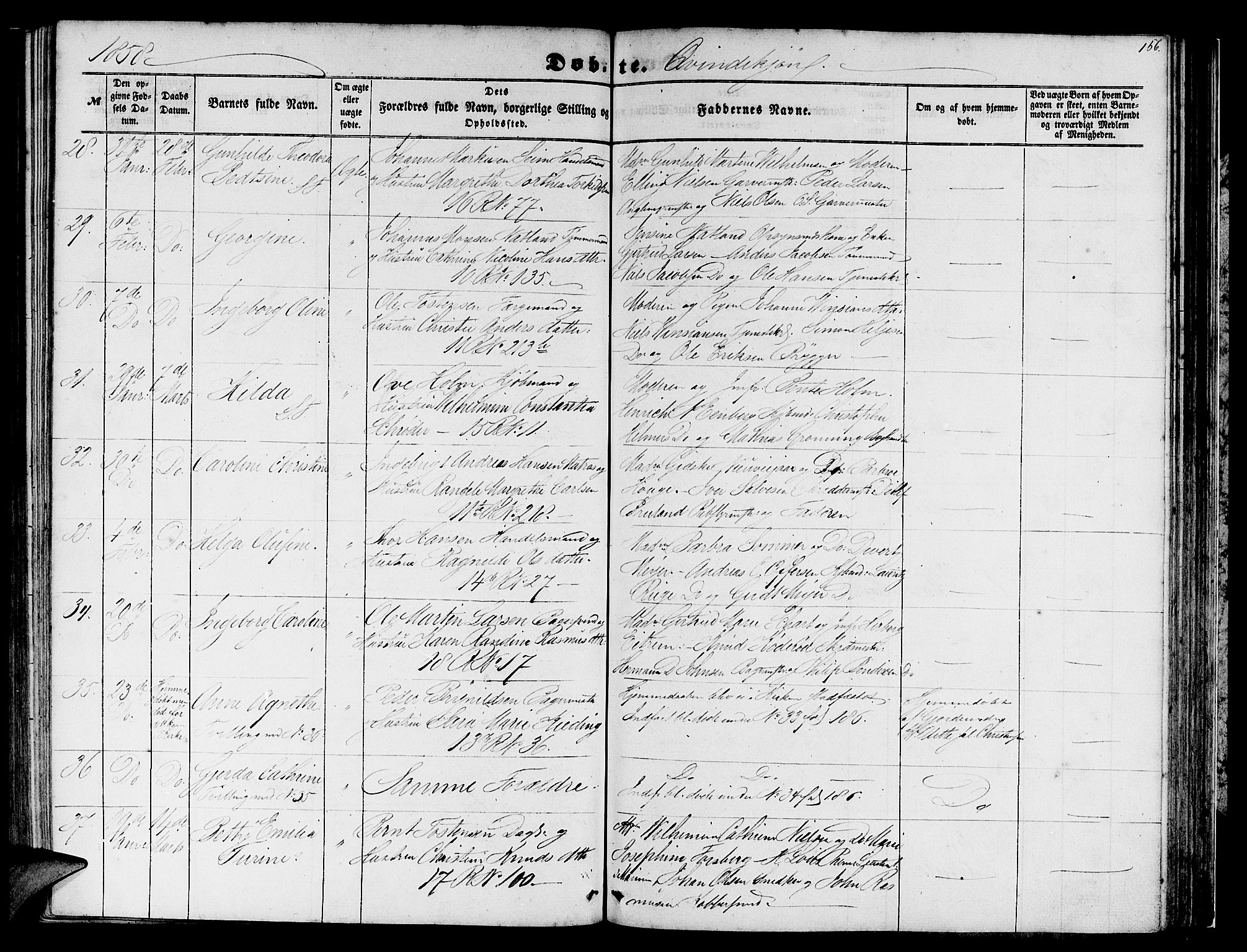 Domkirken sokneprestembete, SAB/A-74801/H/Hab/L0011: Parish register (copy) no. B 4, 1856-1862, p. 156