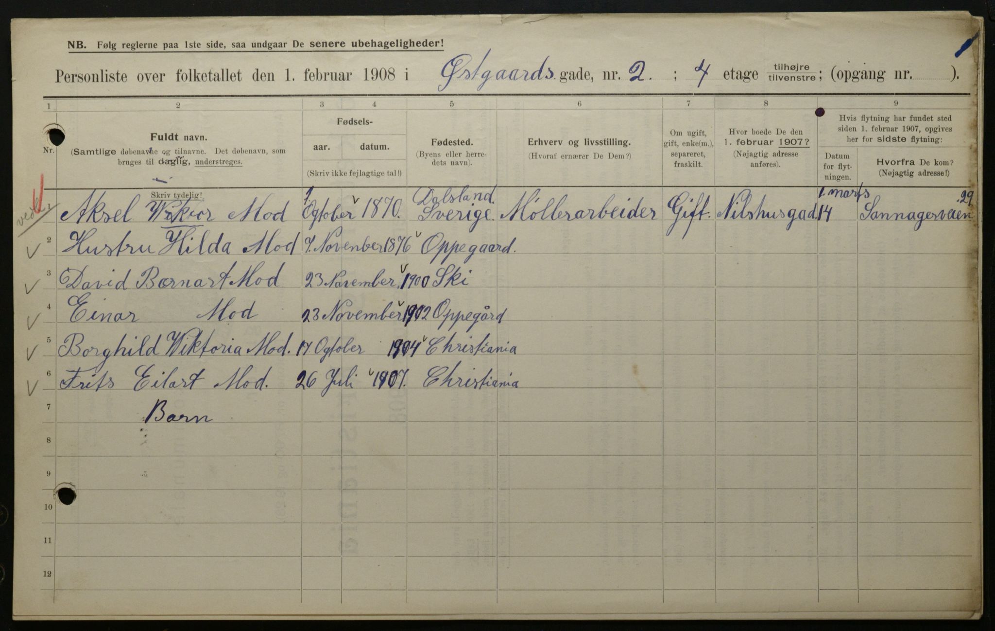 OBA, Municipal Census 1908 for Kristiania, 1908, p. 115908