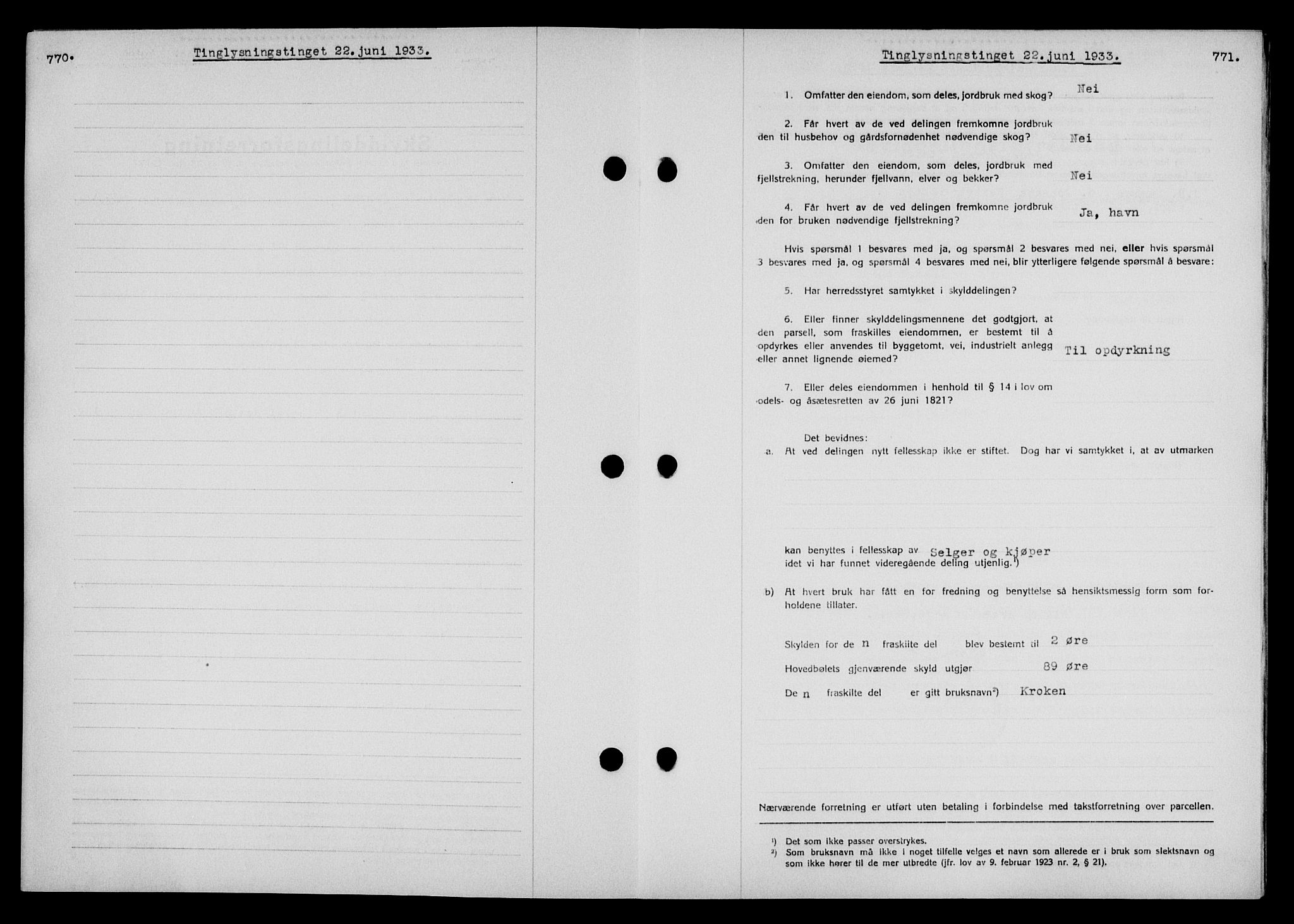 Vesterålen sorenskriveri, AV/SAT-A-4180/1/2/2Ca/L0057: Mortgage book no. 50, 1933-1933, Deed date: 06.07.1933