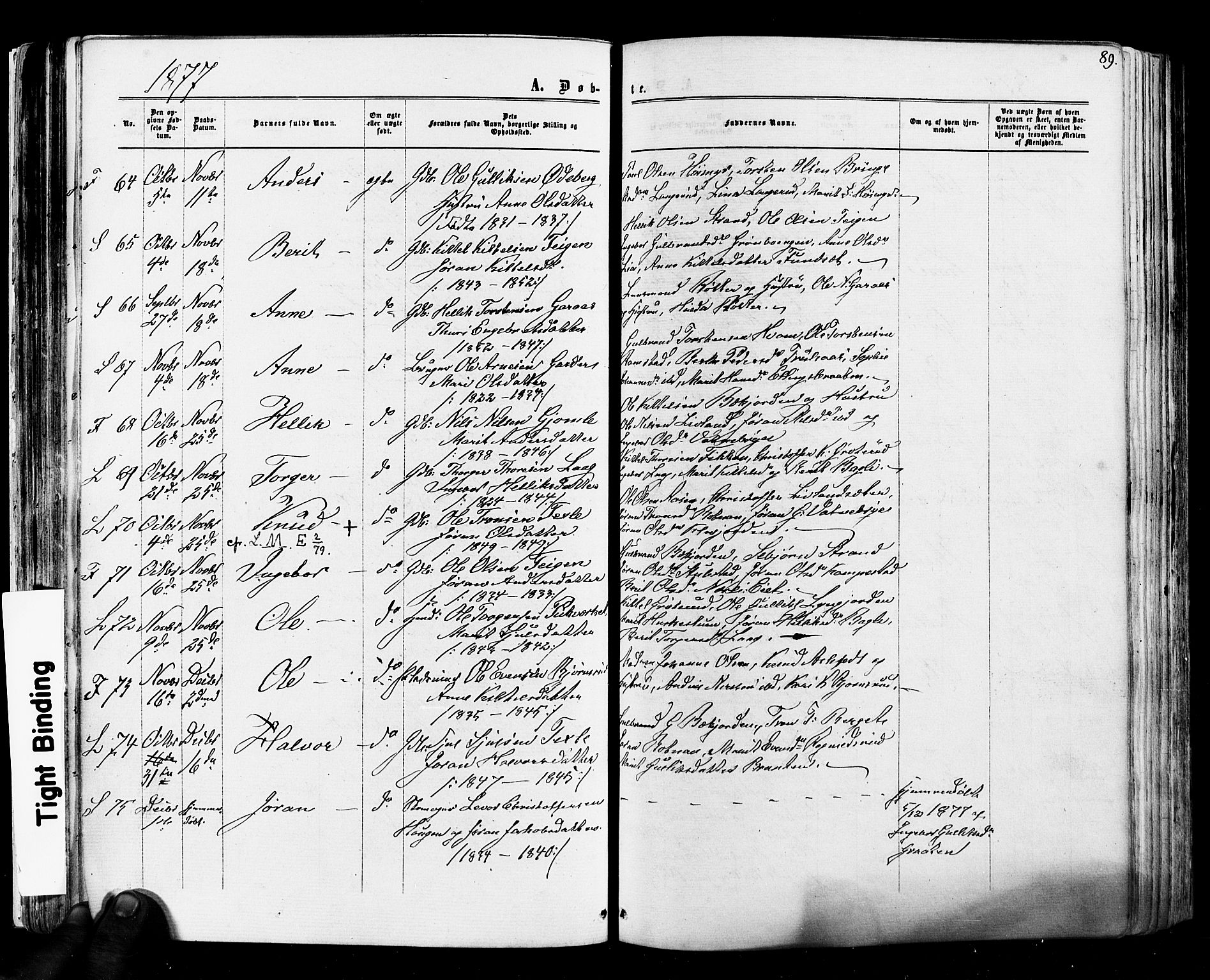 Flesberg kirkebøker, SAKO/A-18/F/Fa/L0007: Parish register (official) no. I 7, 1861-1878, p. 89