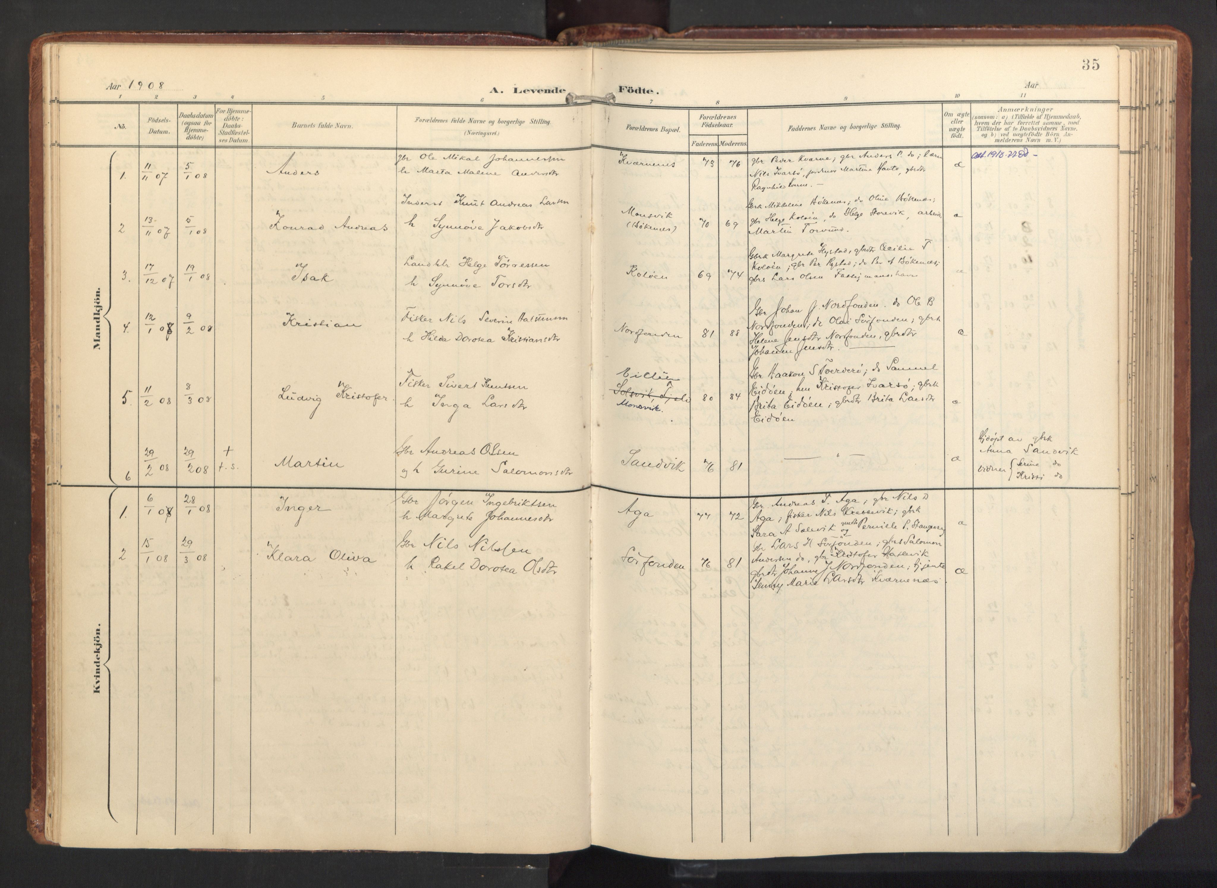 Fitjar sokneprestembete, SAB/A-99926: Parish register (official) no. A 3, 1900-1918, p. 35