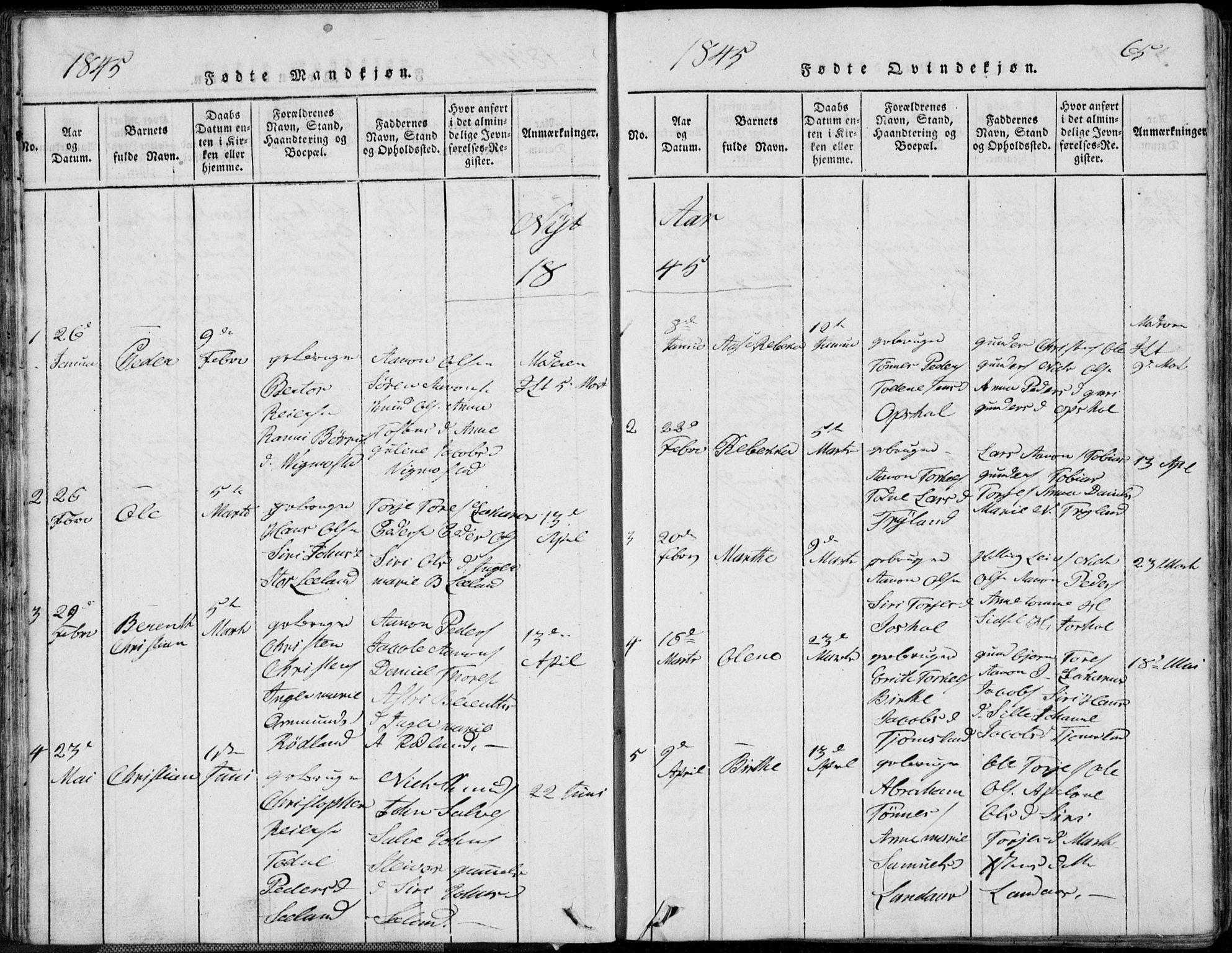 Nord-Audnedal sokneprestkontor, AV/SAK-1111-0032/F/Fb/Fbb/L0001: Parish register (copy) no. B 1, 1816-1858, p. 65