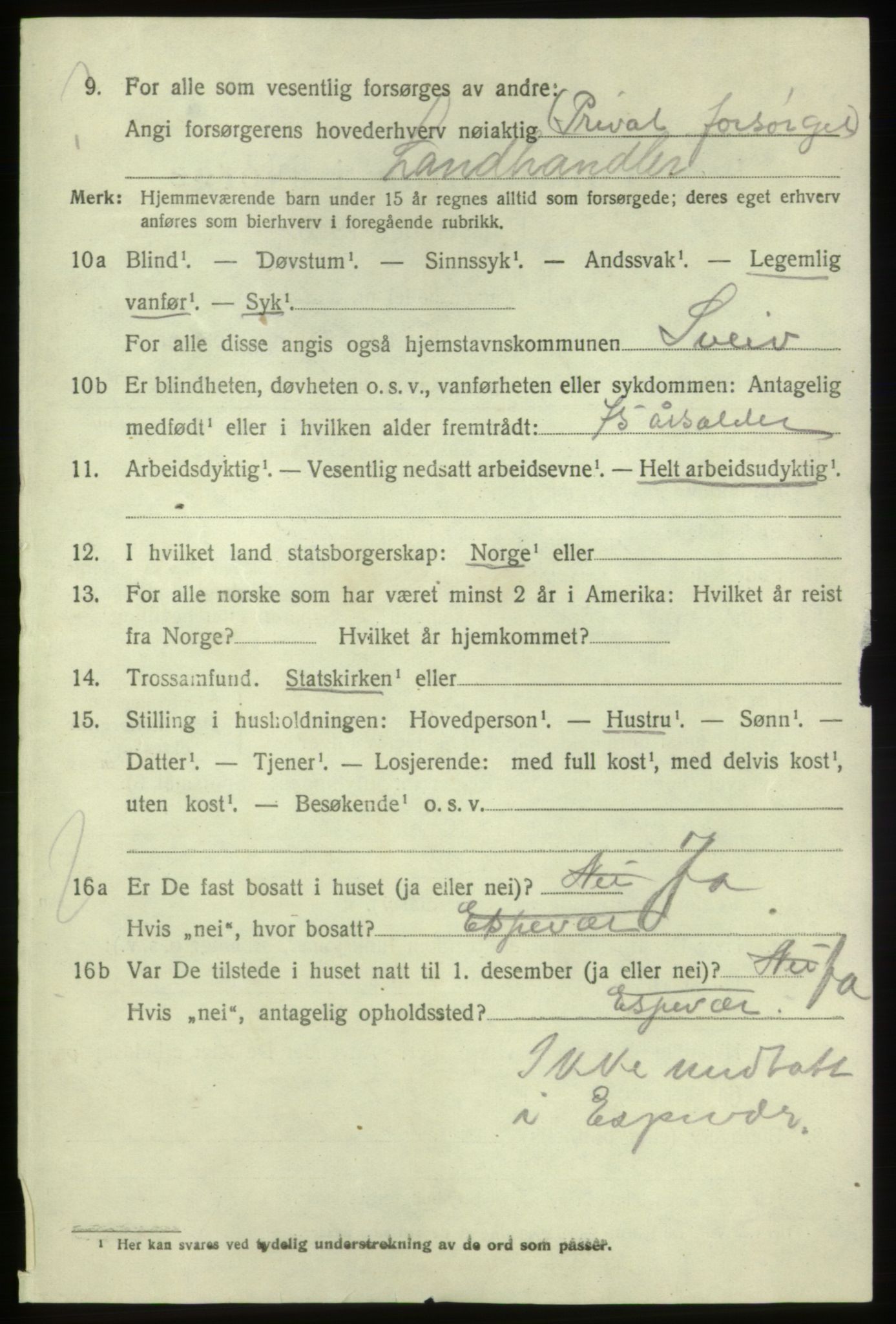 SAB, 1920 census for Sveio, 1920, p. 2875