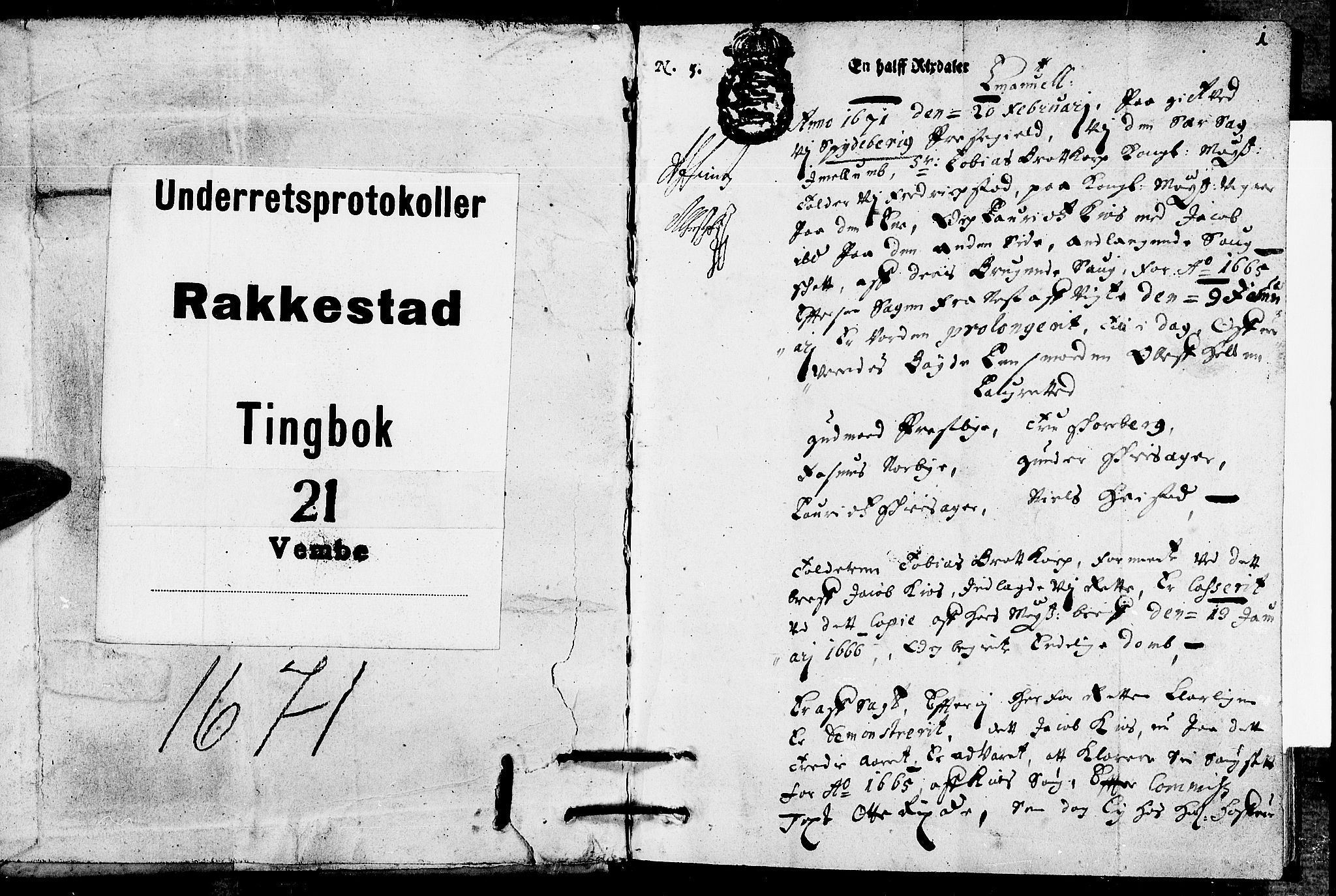 Rakkestad sorenskriveri, SAO/A-10686/F/Fb/L0021: Tingbøker, 1671, p. 0b-1a