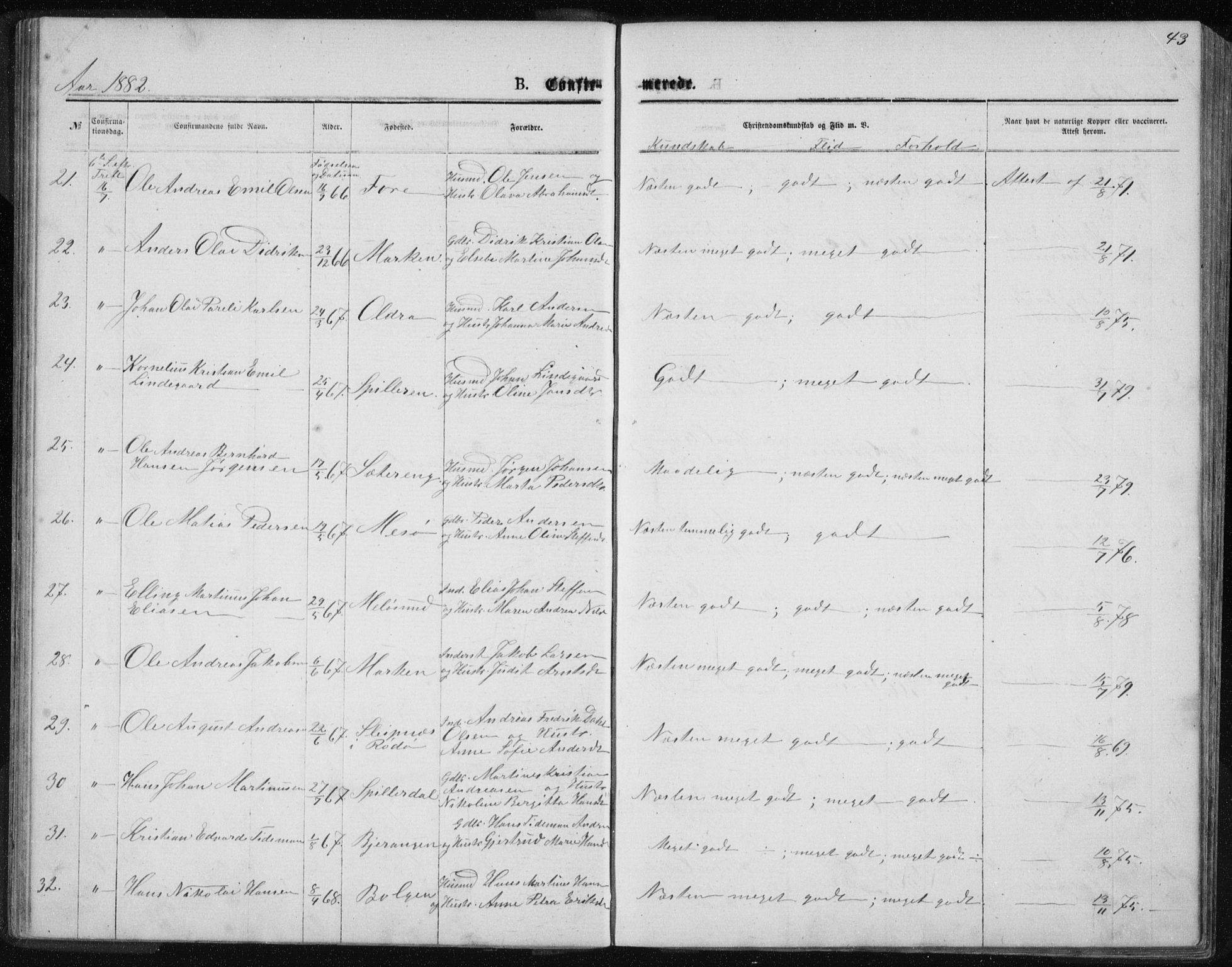 Ministerialprotokoller, klokkerbøker og fødselsregistre - Nordland, AV/SAT-A-1459/843/L0635: Parish register (copy) no. 843C04, 1872-1887, p. 43