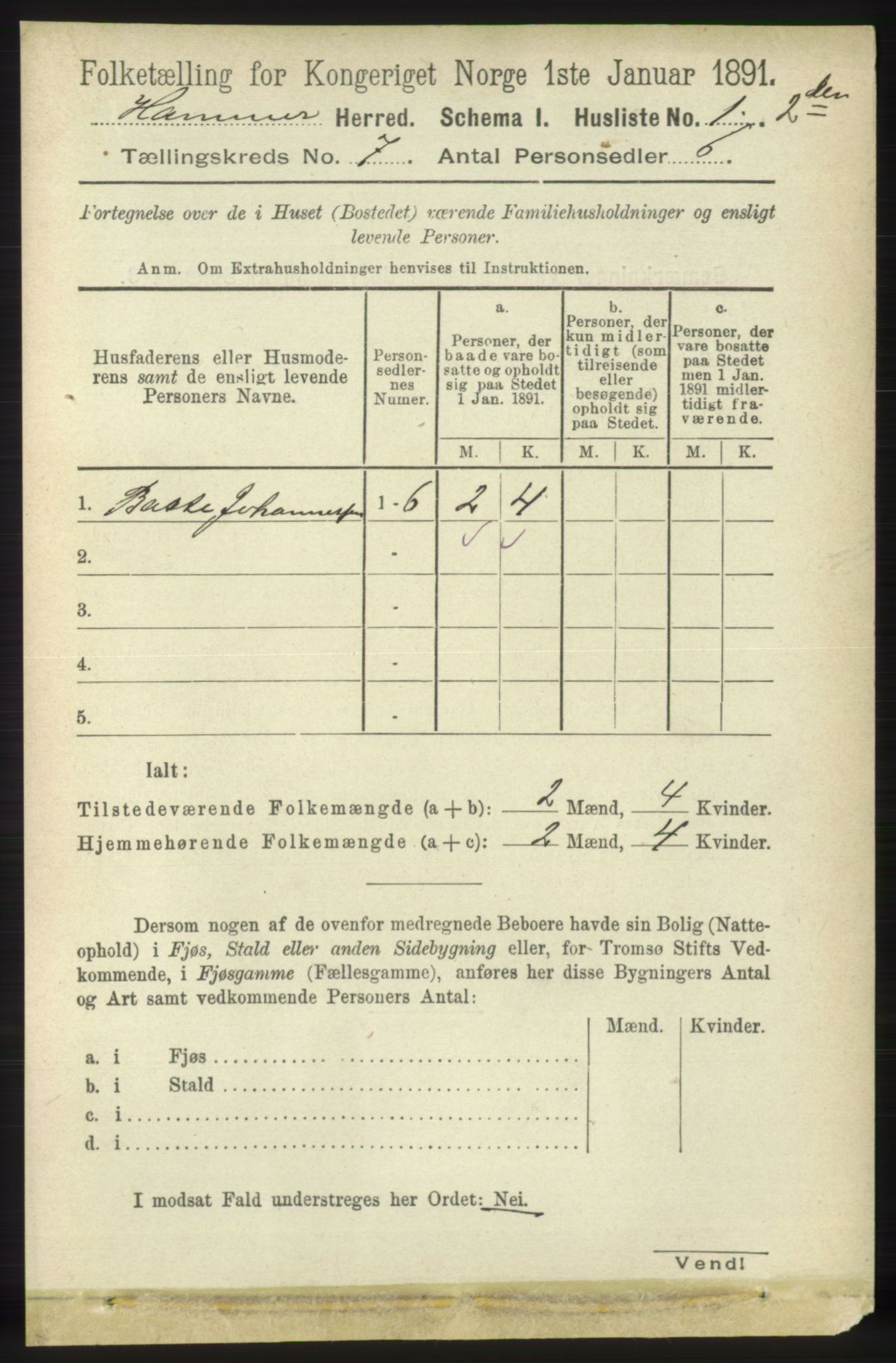 RA, 1891 census for 1254 Hamre, 1891, p. 1653