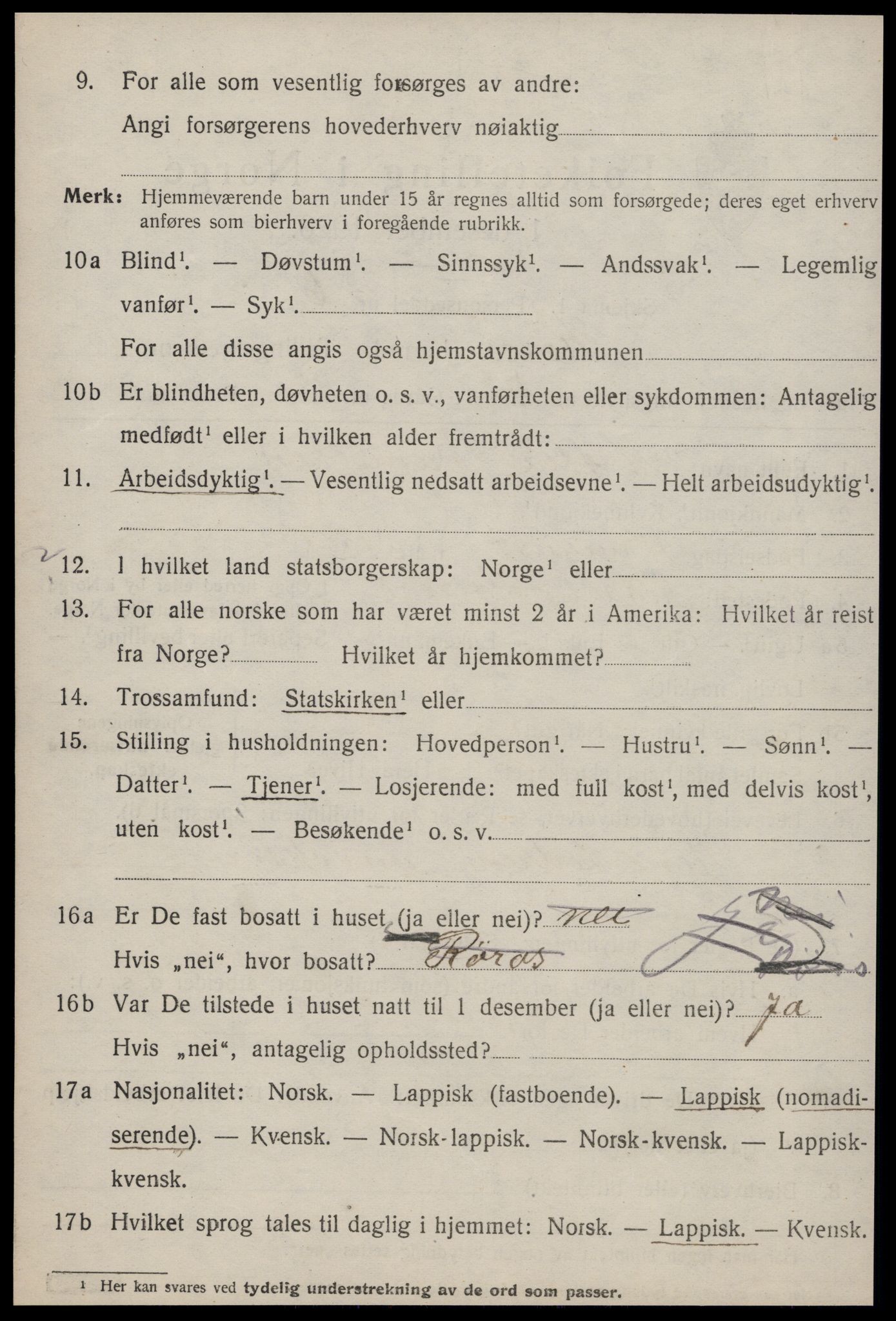 SAT, 1920 census for Røros, 1920, p. 10901