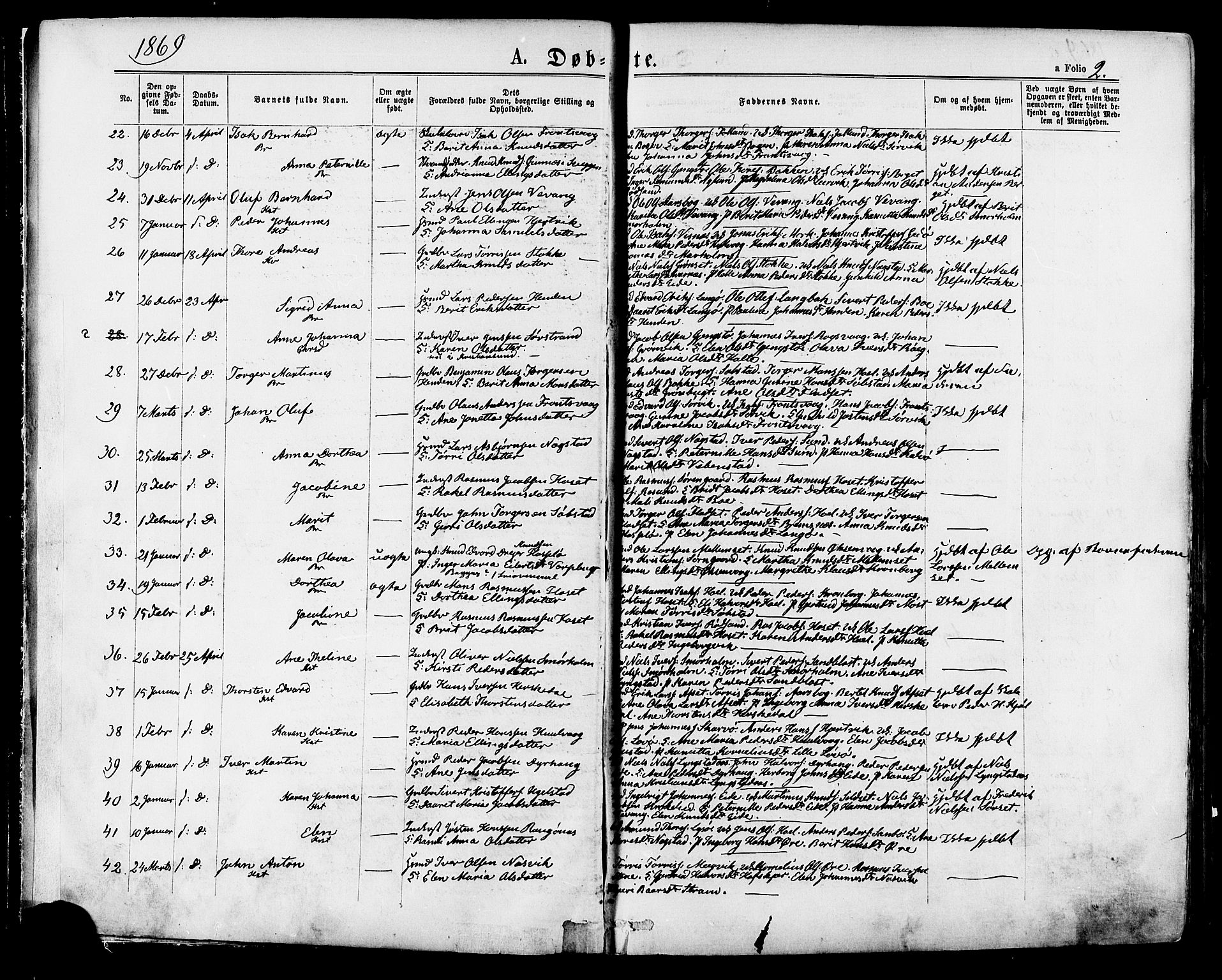 Ministerialprotokoller, klokkerbøker og fødselsregistre - Møre og Romsdal, SAT/A-1454/568/L0805: Parish register (official) no. 568A12 /1, 1869-1884, p. 2