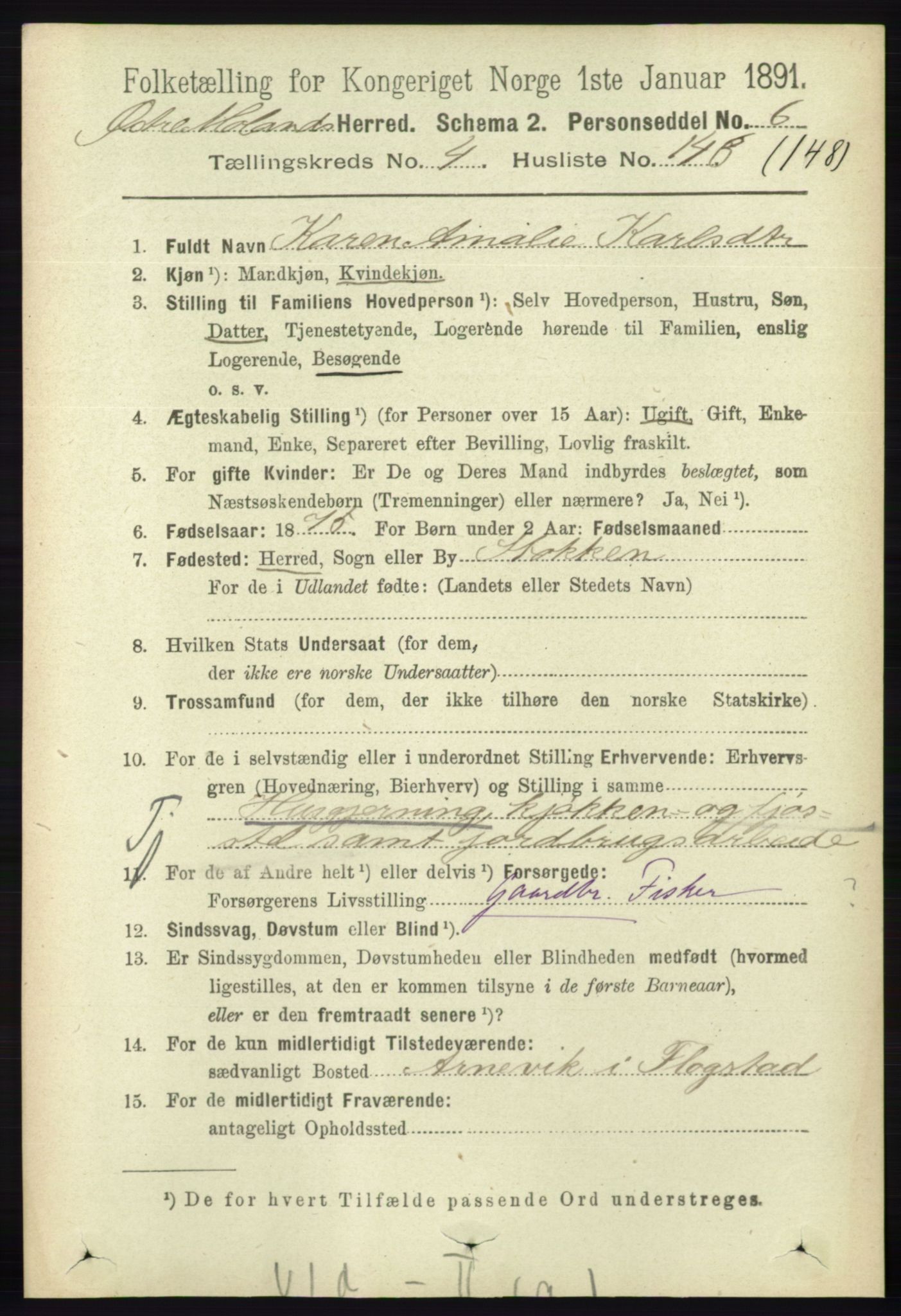 RA, 1891 census for 0918 Austre Moland, 1891, p. 2845
