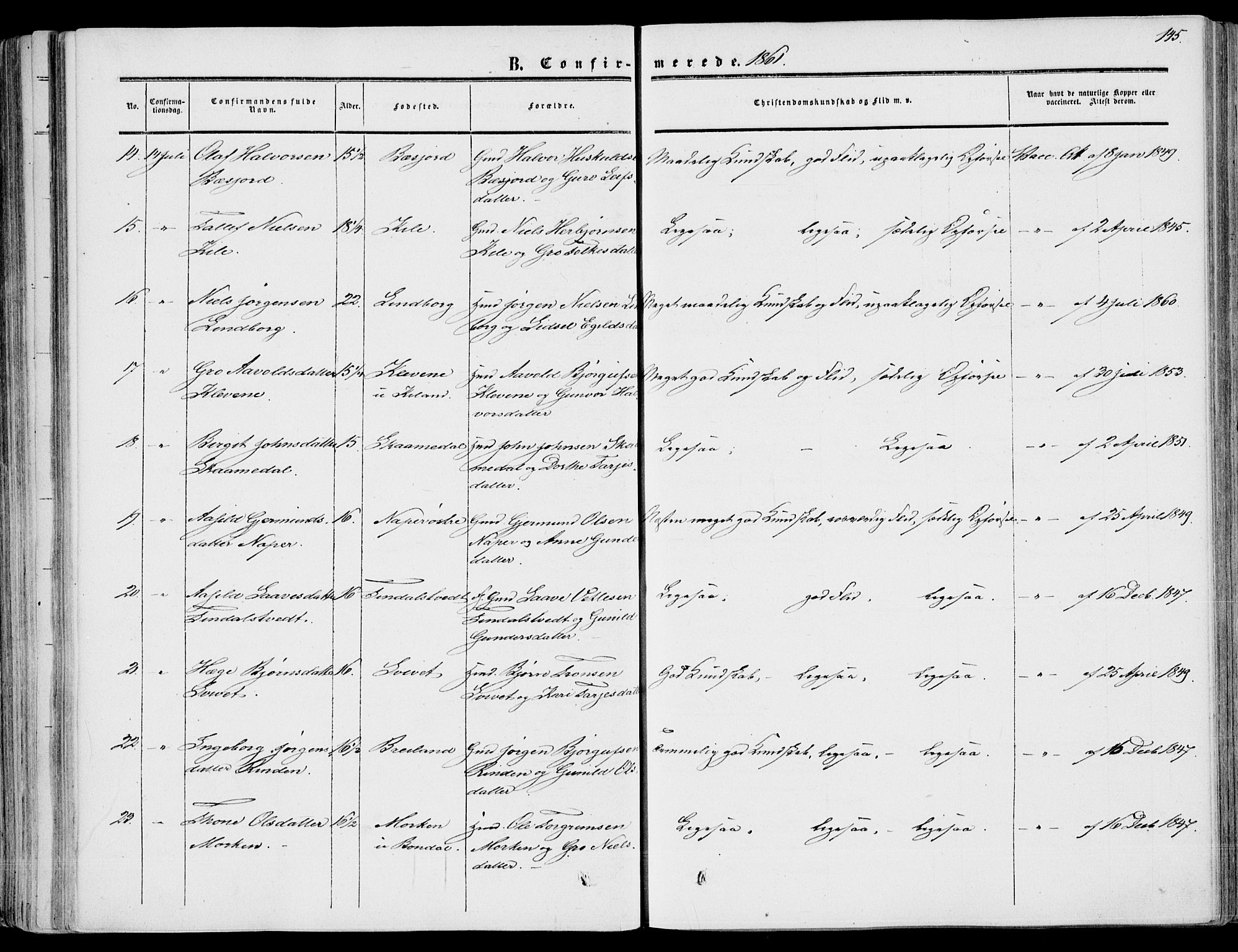 Fyresdal kirkebøker, SAKO/A-263/F/Fa/L0005: Parish register (official) no. I 5, 1855-1871, p. 145