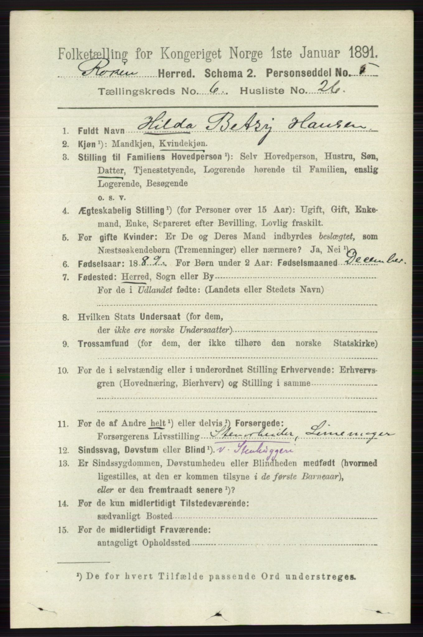 RA, 1891 census for 0627 Røyken, 1891, p. 3768