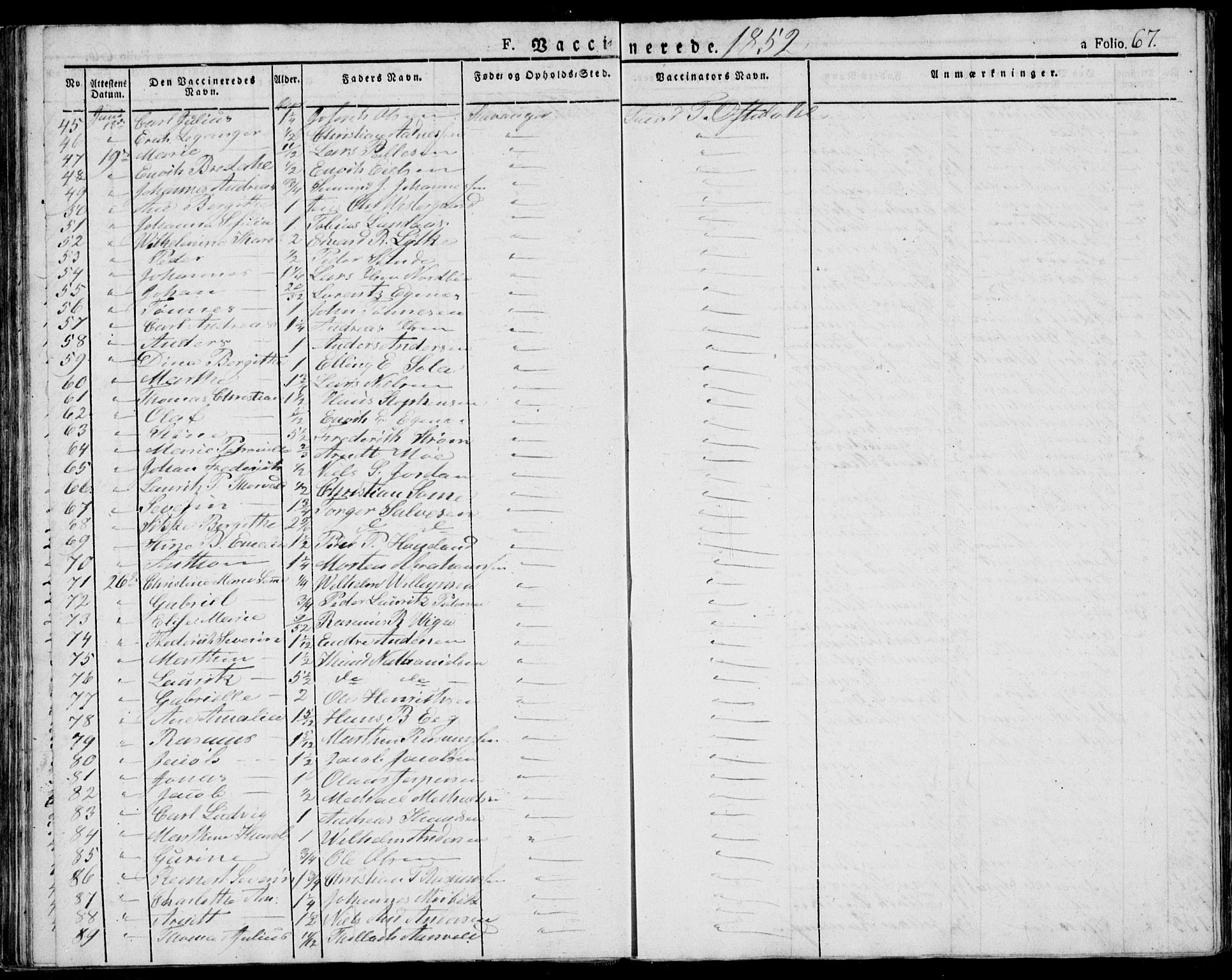 Domkirken sokneprestkontor, AV/SAST-A-101812/001/30/30BA/L0010: Parish register (official) no. A 10, 1821-1859, p. 67