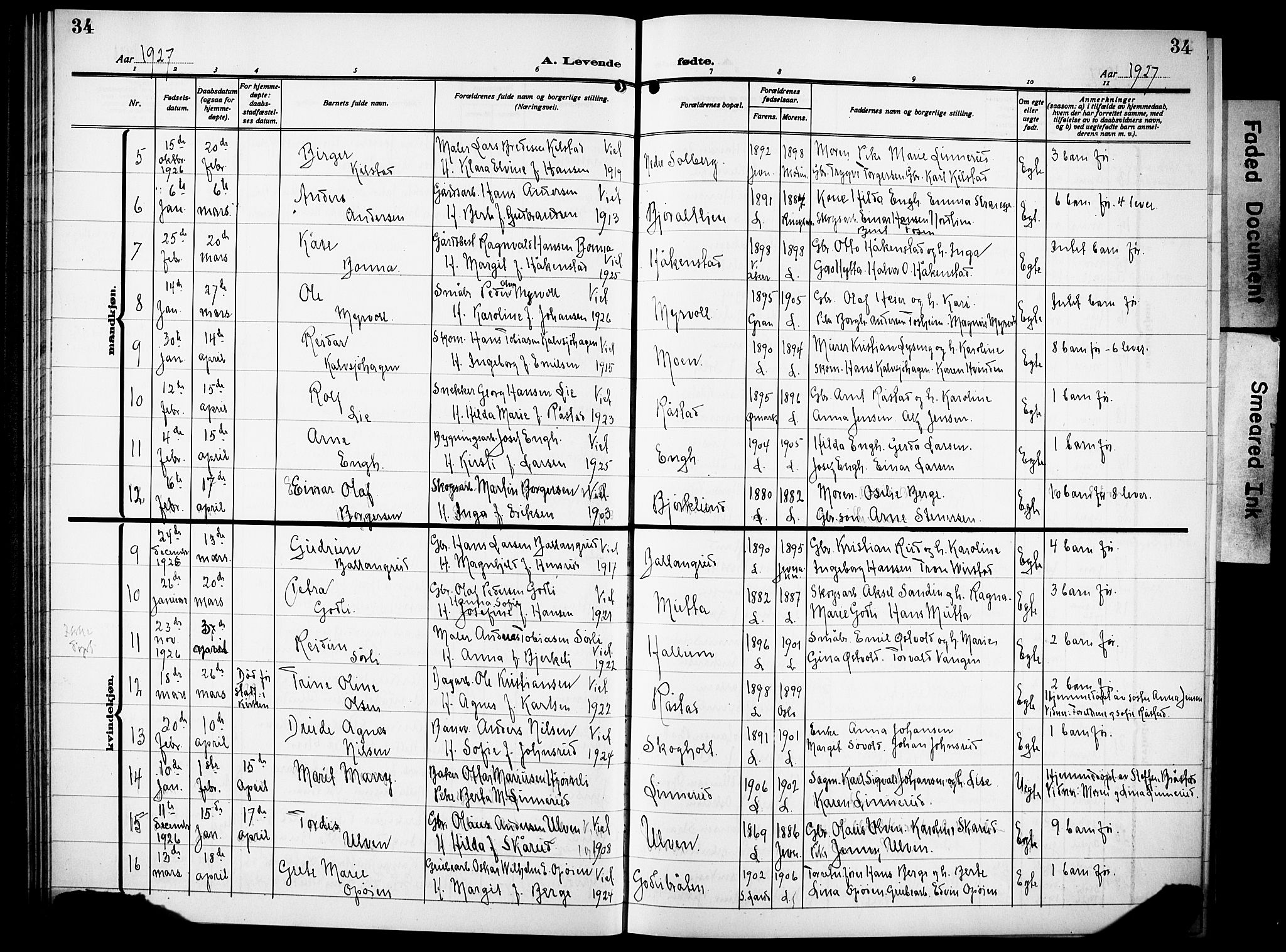 Lunner prestekontor, AV/SAH-PREST-118/H/Ha/Hab/L0002: Parish register (copy) no. 2, 1923-1933, p. 34