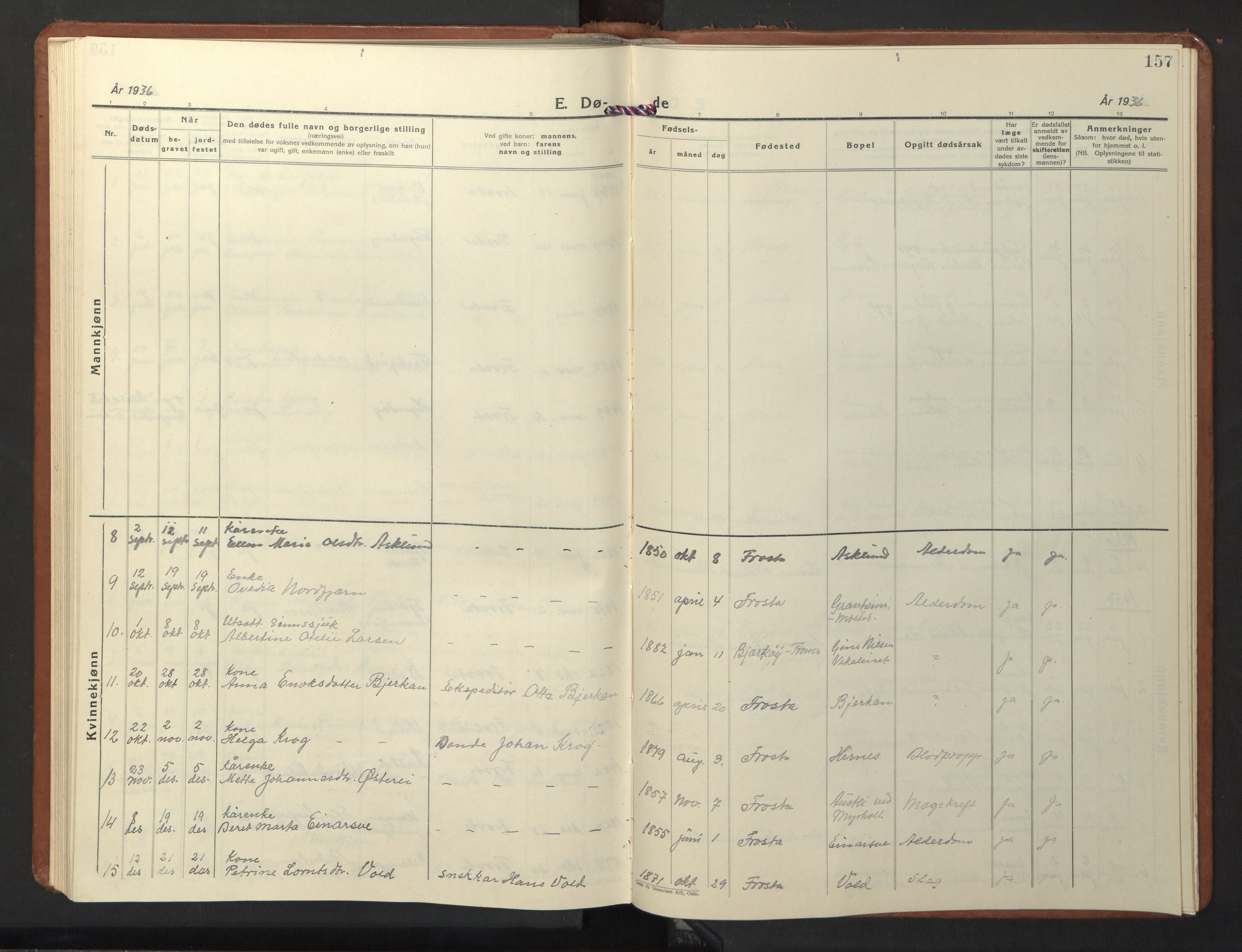 Ministerialprotokoller, klokkerbøker og fødselsregistre - Nord-Trøndelag, SAT/A-1458/713/L0125: Parish register (copy) no. 713C02, 1931-1941, p. 157