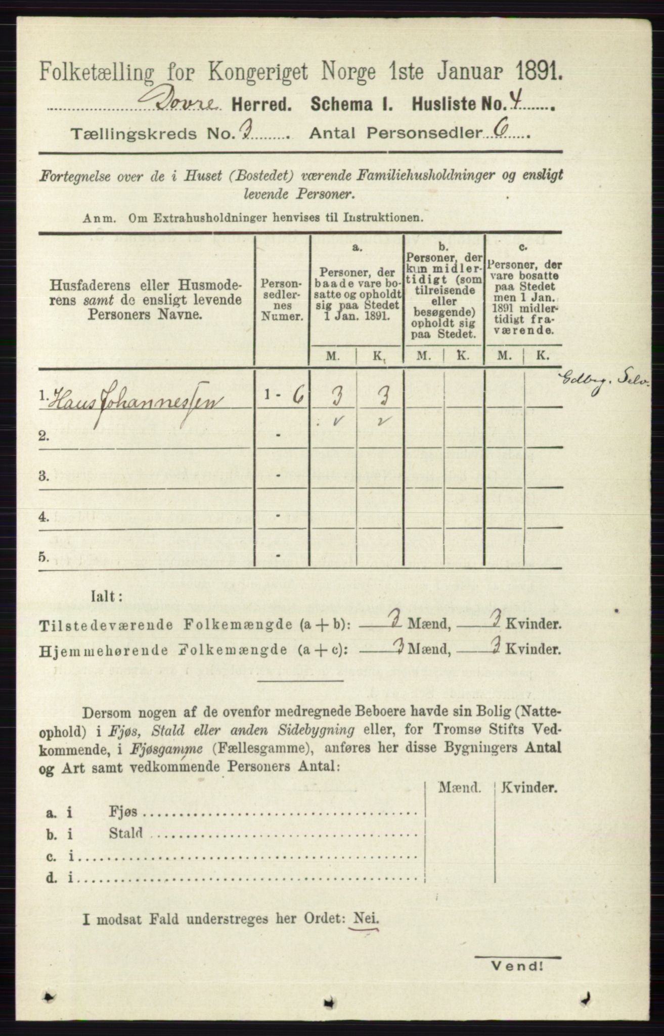 RA, 1891 census for 0511 Dovre, 1891, p. 1319