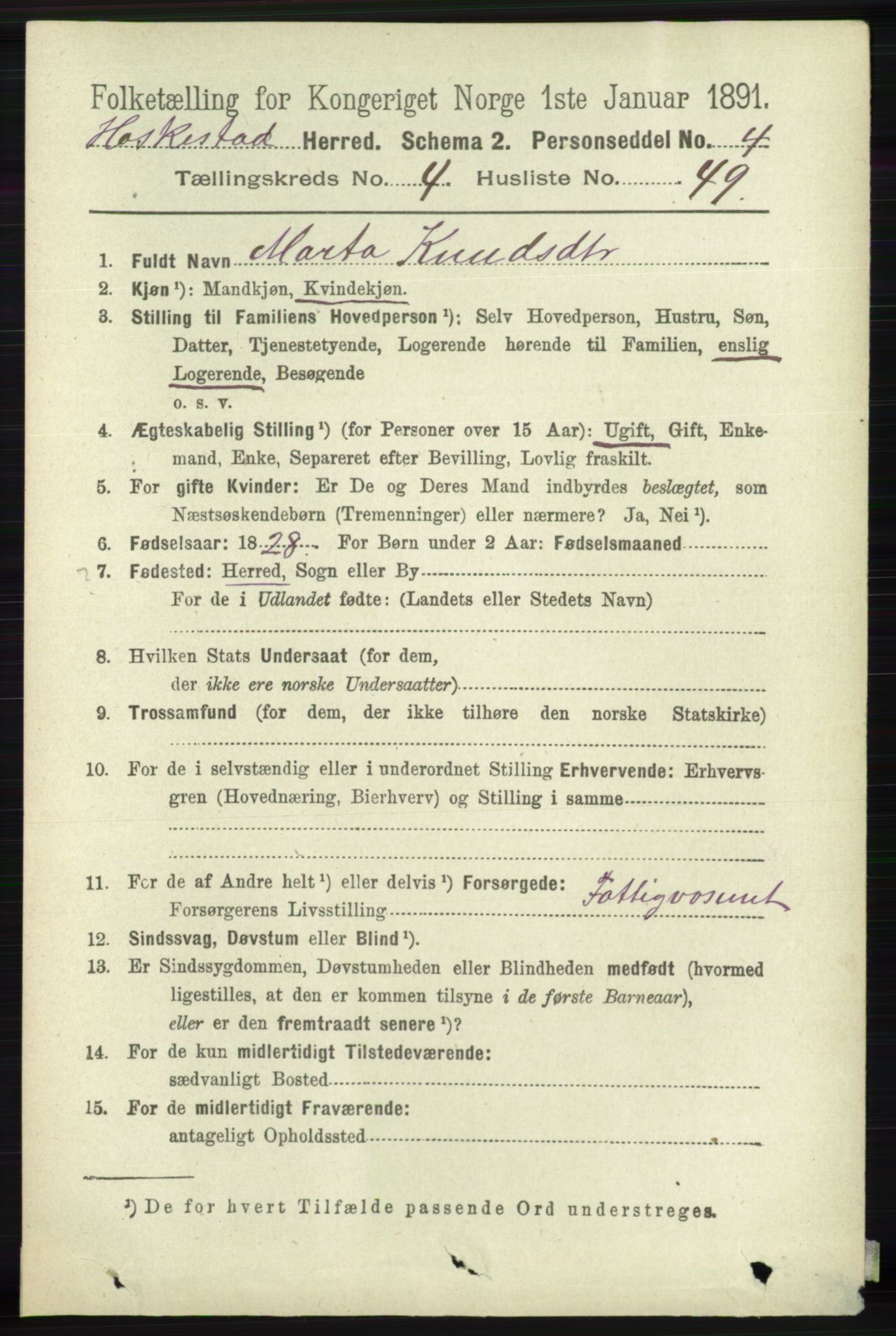 RA, 1891 census for 1113 Heskestad, 1891, p. 843