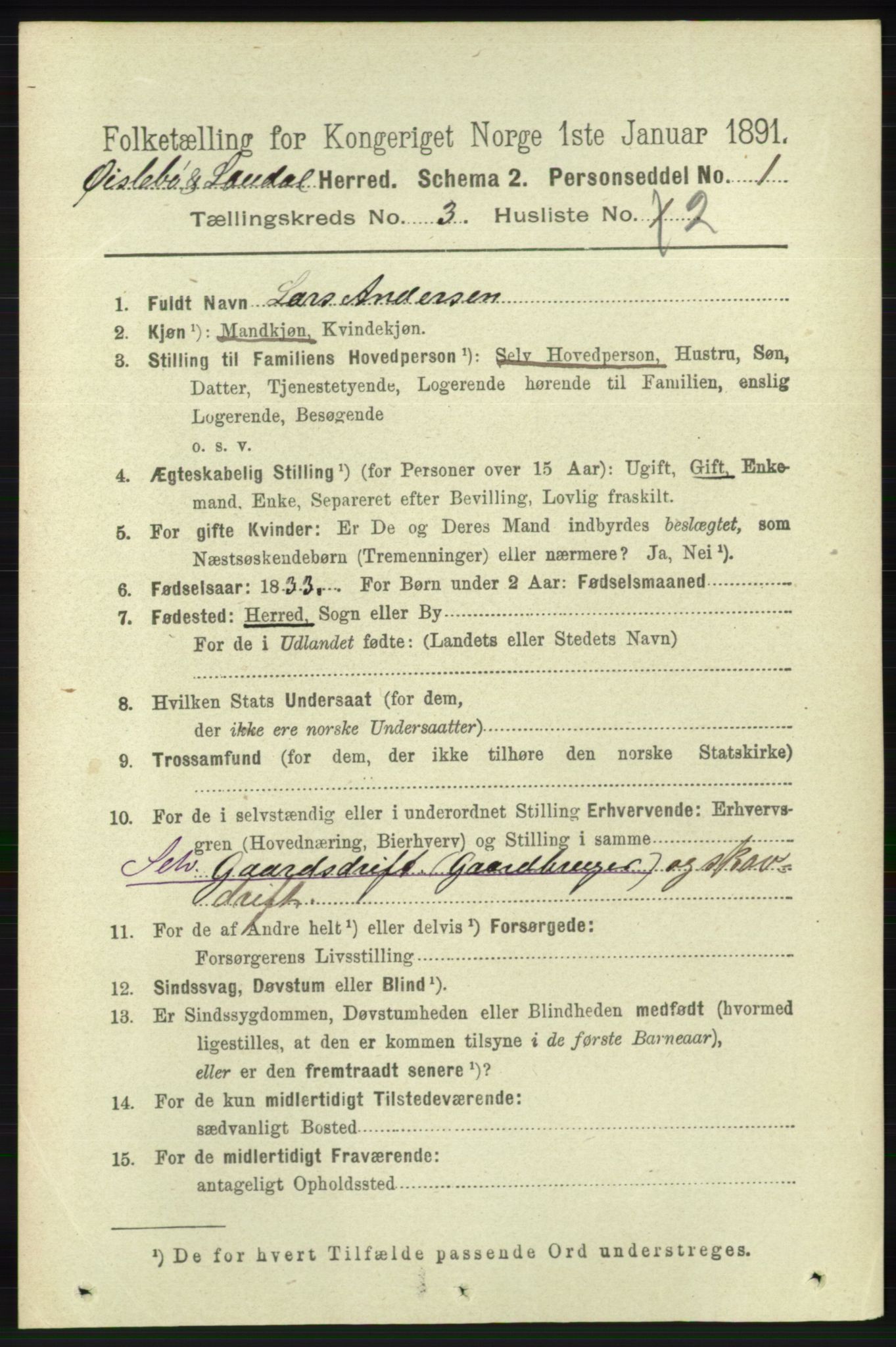 RA, 1891 census for 1021 Øyslebø og Laudal, 1891, p. 745