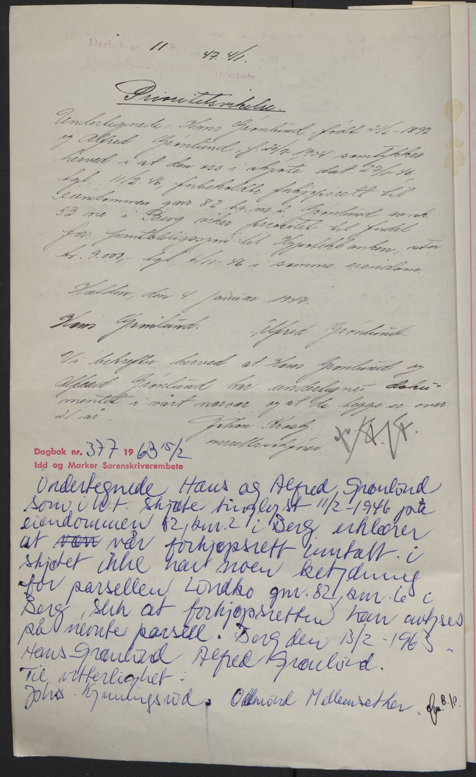 Idd og Marker sorenskriveri, AV/SAO-A-10283/G/Gb/Gbb/L0008: Mortgage book no. A8, 1946-1946, Diary no: : 11/1947