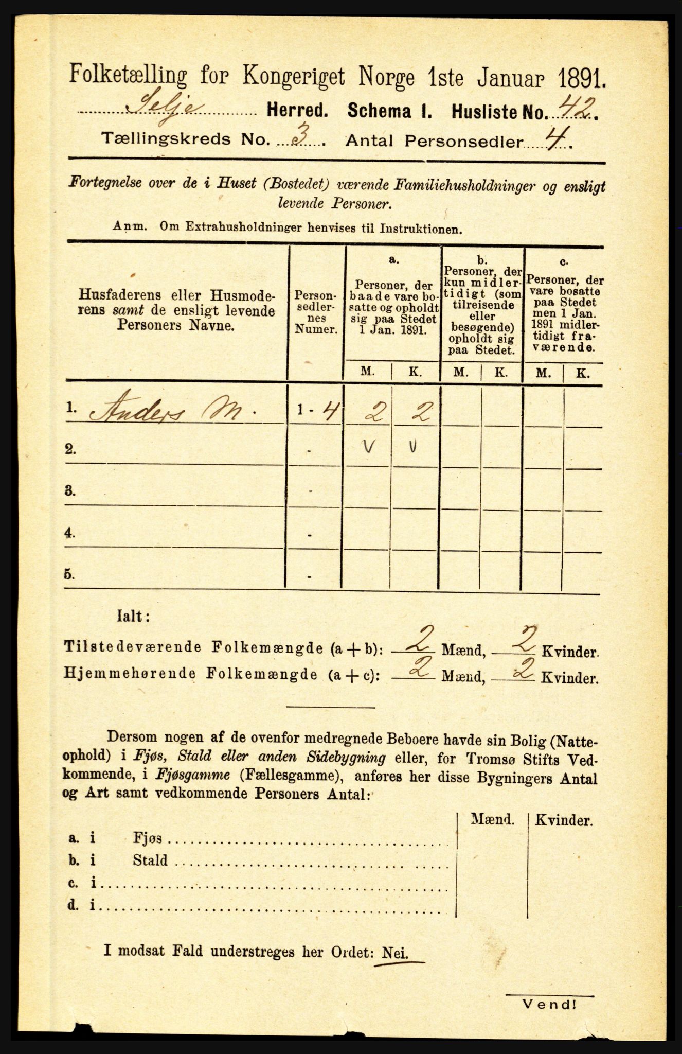 RA, 1891 census for 1441 Selje, 1891, p. 628