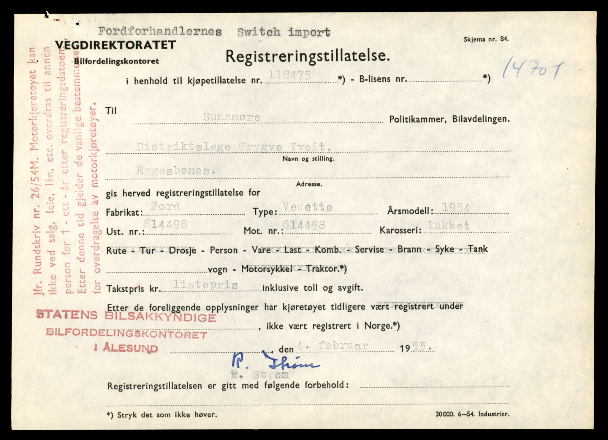 Møre og Romsdal vegkontor - Ålesund trafikkstasjon, SAT/A-4099/F/Fe/L0047: Registreringskort for kjøretøy T 14580 - T 14720, 1927-1998, p. 2847