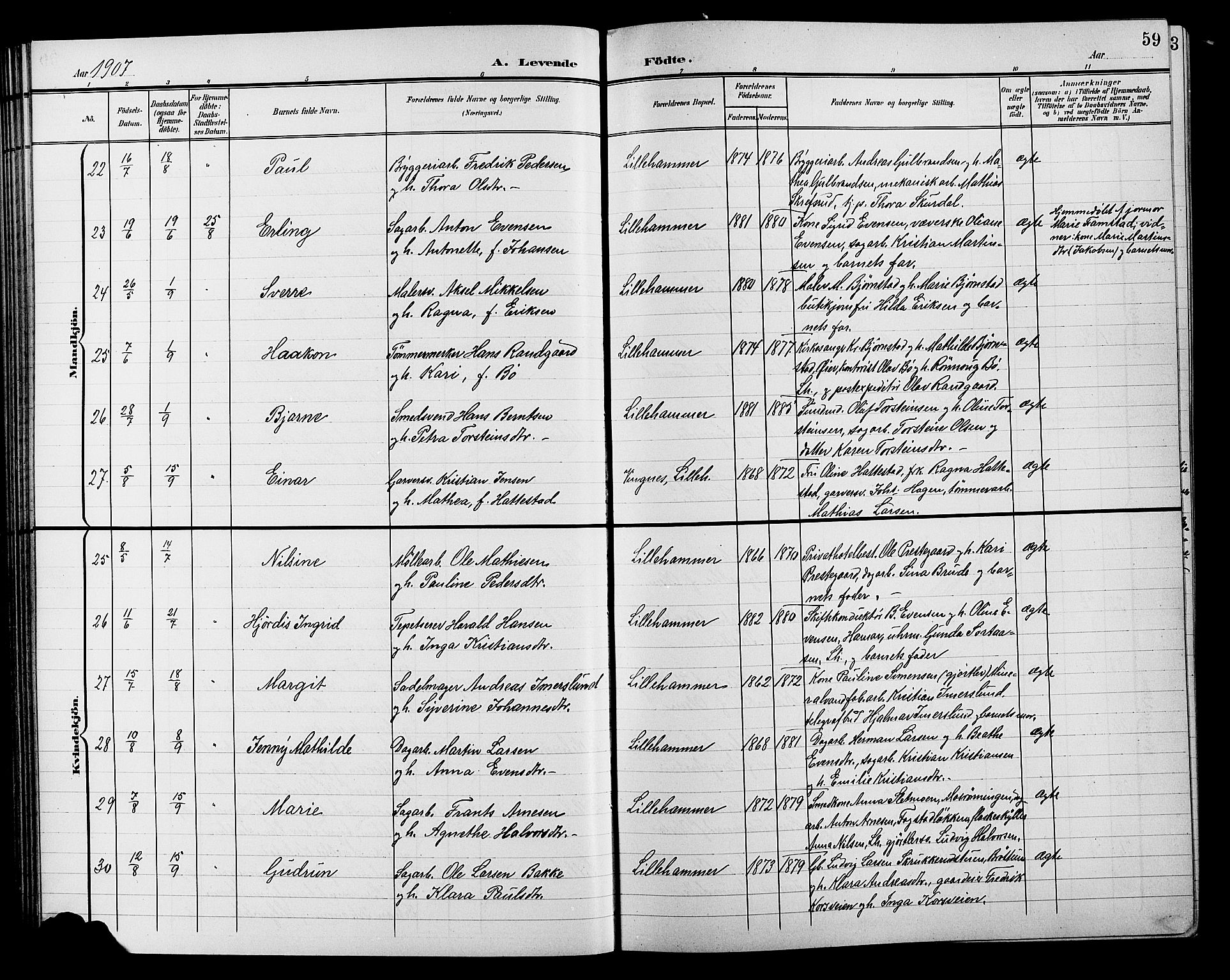 Lillehammer prestekontor, AV/SAH-PREST-088/H/Ha/Hab/L0001: Parish register (copy) no. 1, 1901-1913, p. 59