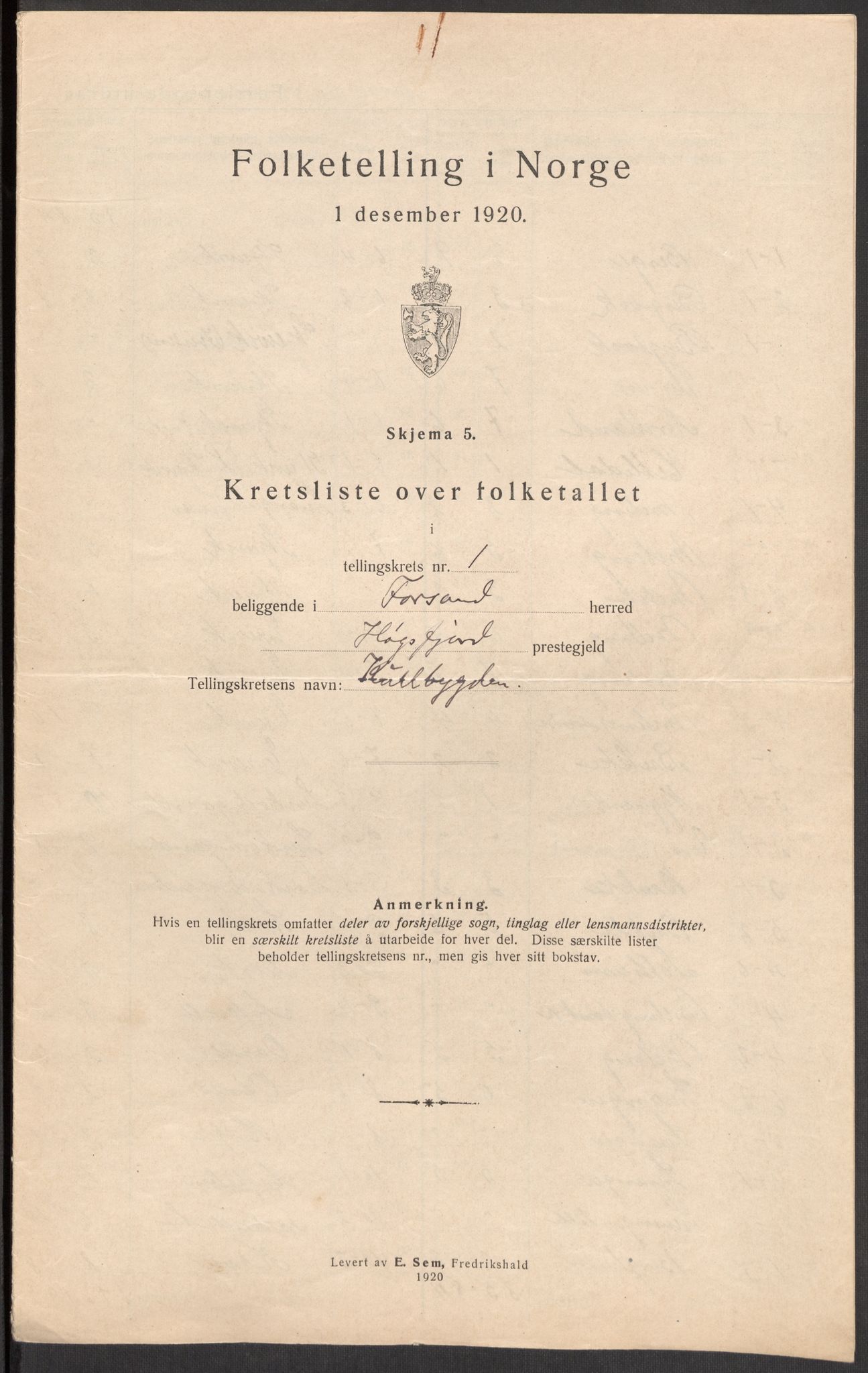 SAST, 1920 census for Forsand, 1920, p. 8