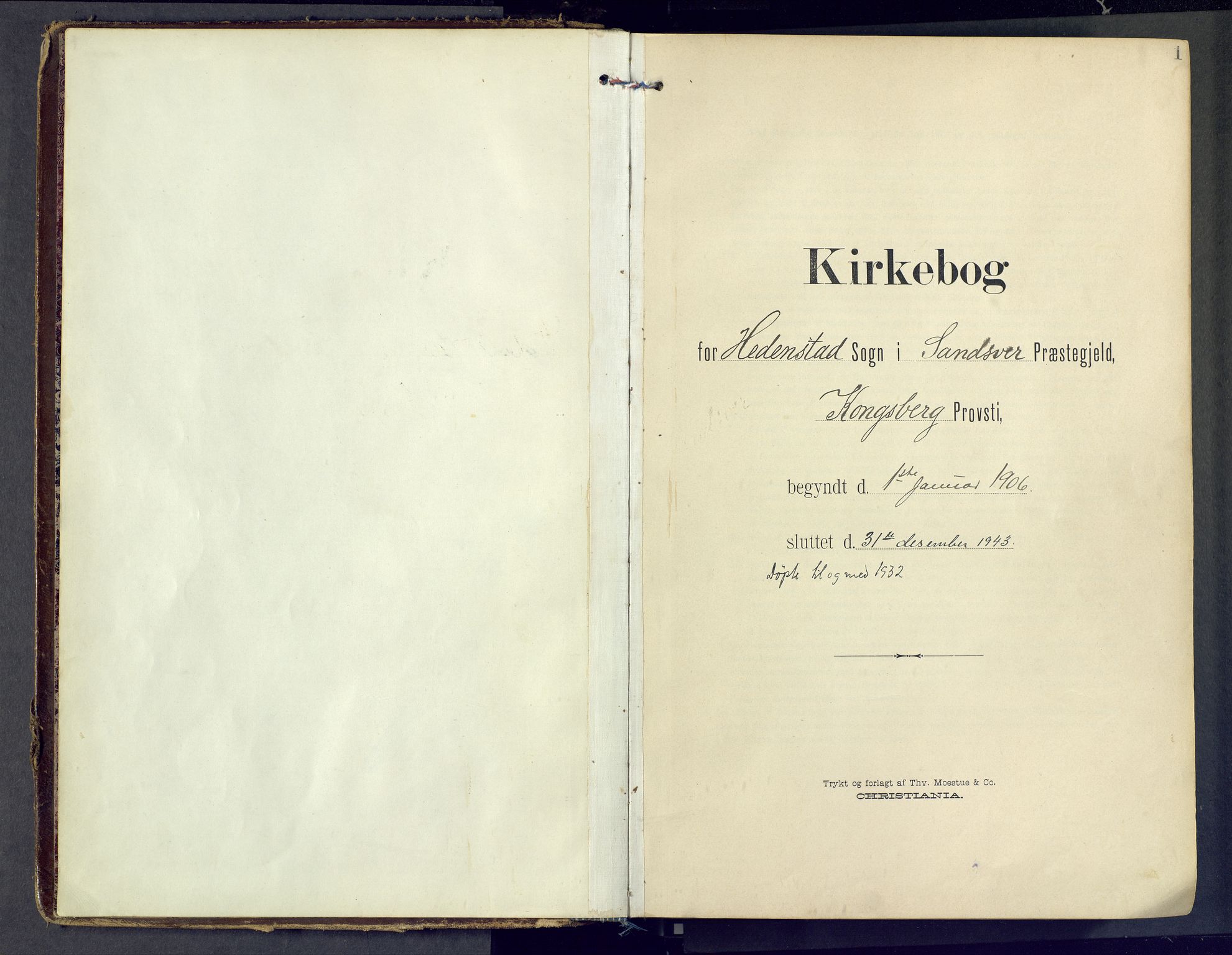Sandsvær kirkebøker, SAKO/A-244/F/Fd/L0002: Parish register (official) no. IV 2, 1906-1943, p. 1