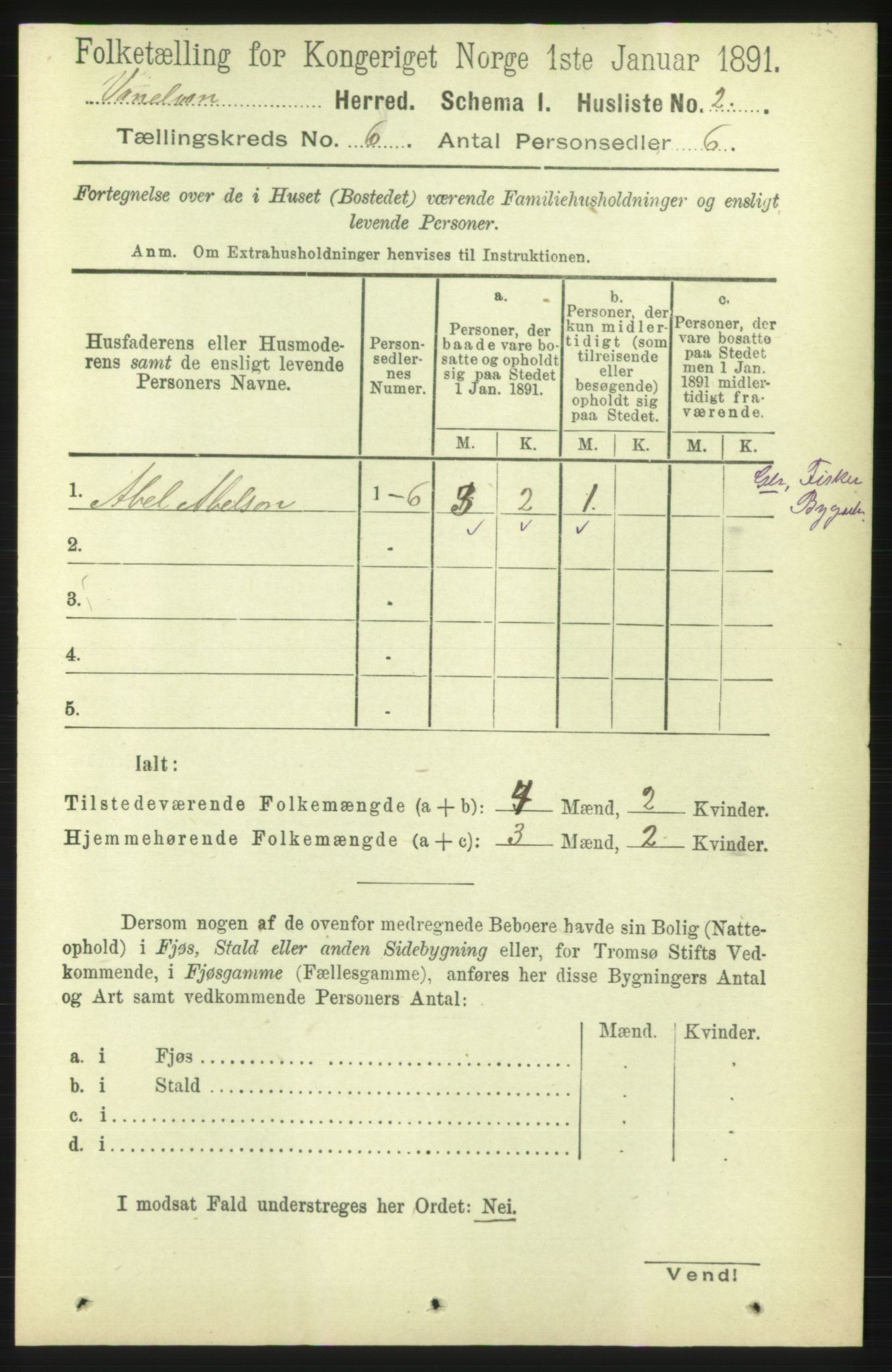 RA, 1891 census for 1511 Vanylven, 1891, p. 2616