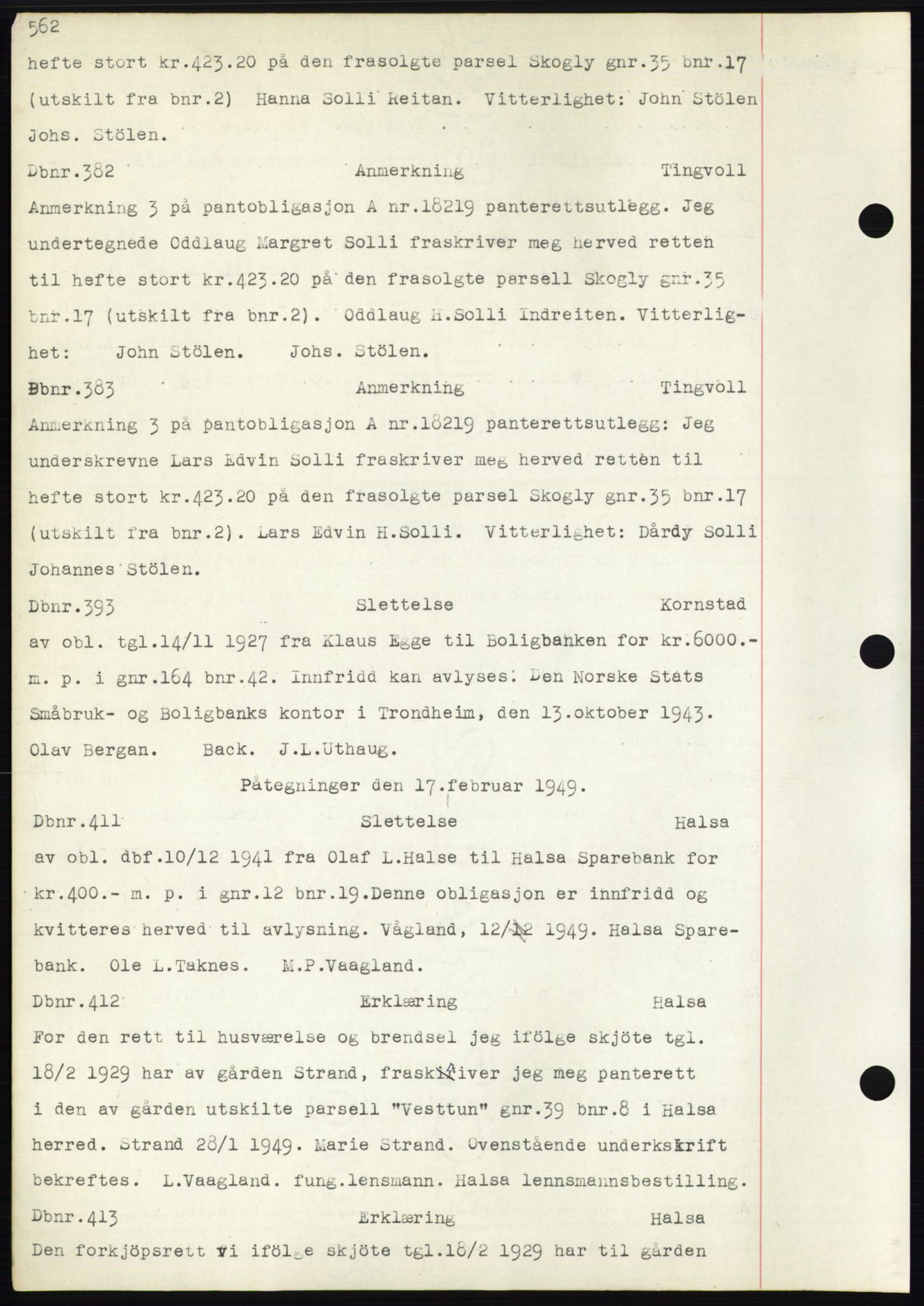 Nordmøre sorenskriveri, AV/SAT-A-4132/1/2/2Ca: Mortgage book no. C82b, 1946-1951, Diary no: : 382/1949