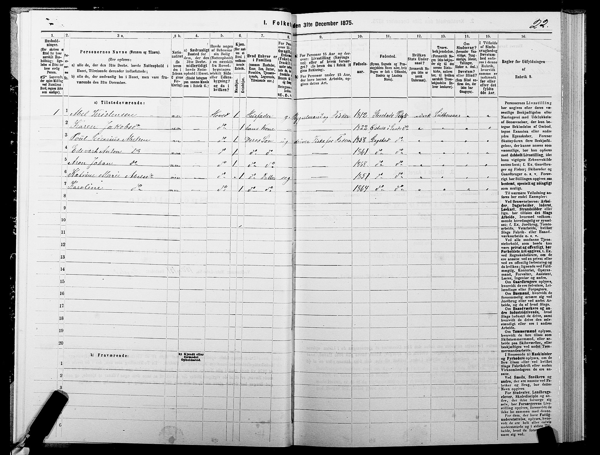 SATØ, 1875 census for 1915P Sand, 1875, p. 1022