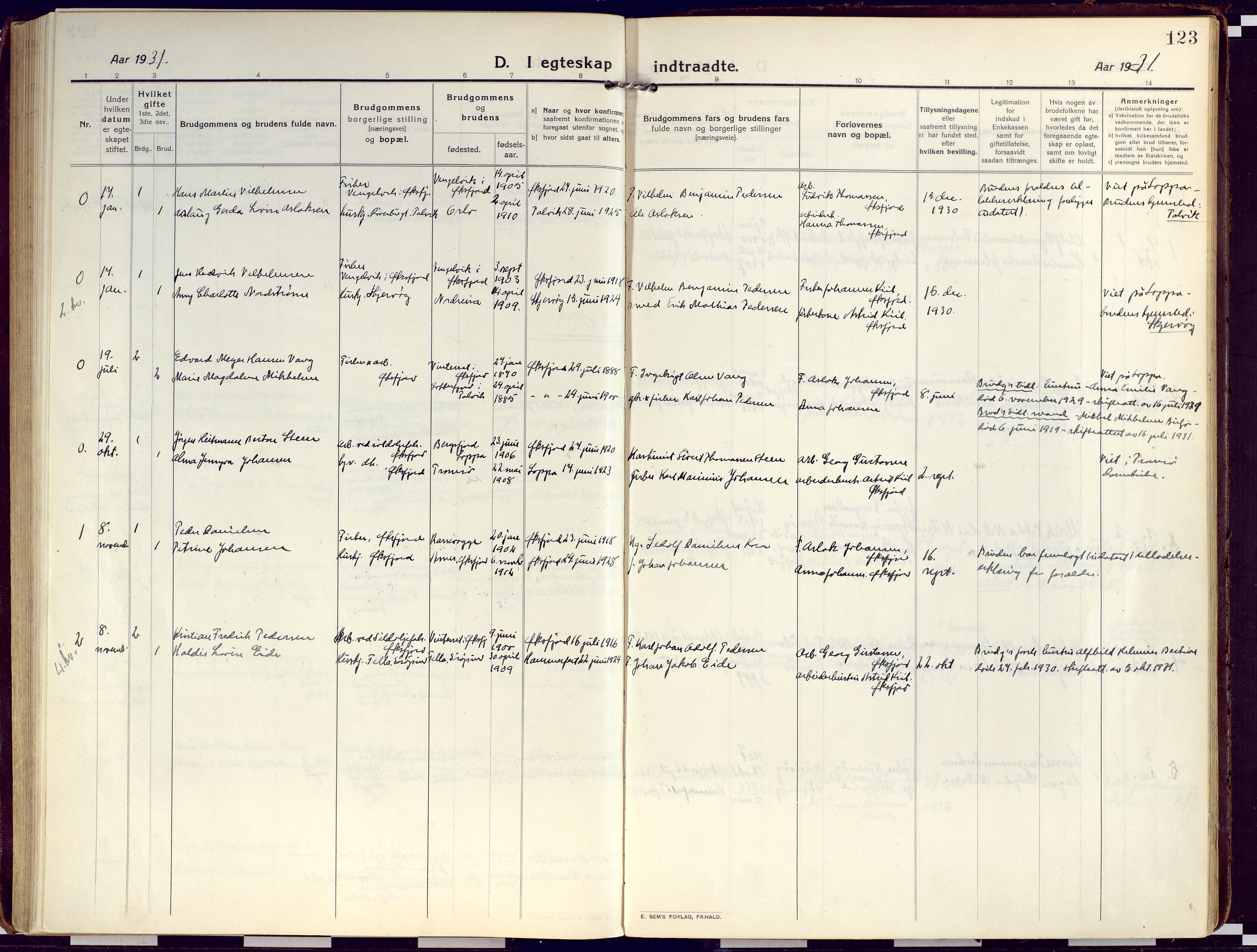 Loppa sokneprestkontor, SATØ/S-1339/H/Ha/L0012kirke: Parish register (official) no. 12, 1917-1932, p. 123