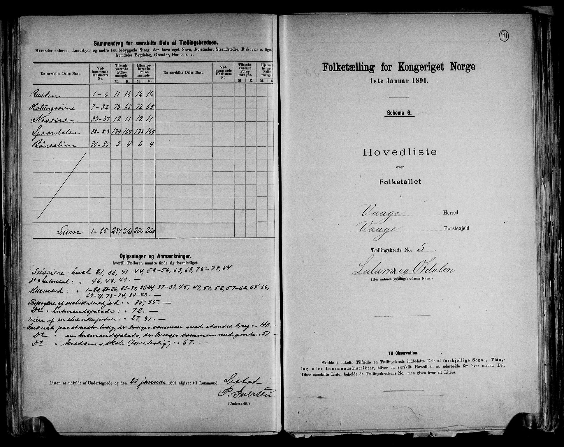 RA, 1891 census for 0515 Vågå, 1891, p. 16