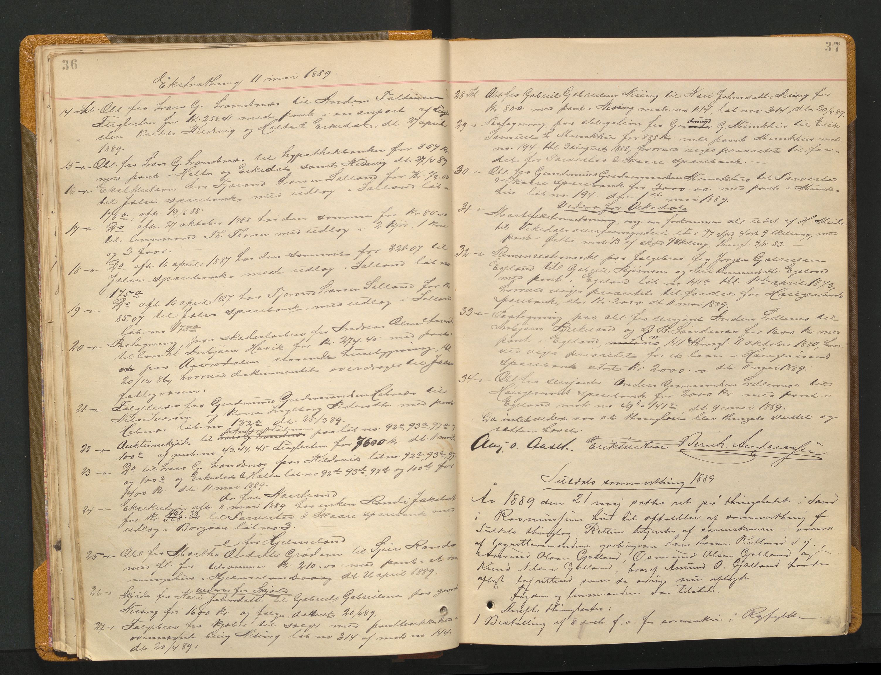 Ryfylke tingrett, AV/SAST-A-100055/001/I/IB/IB0/L0015: Tingbok, Ryfylke, 1889-1891, p. 36-37