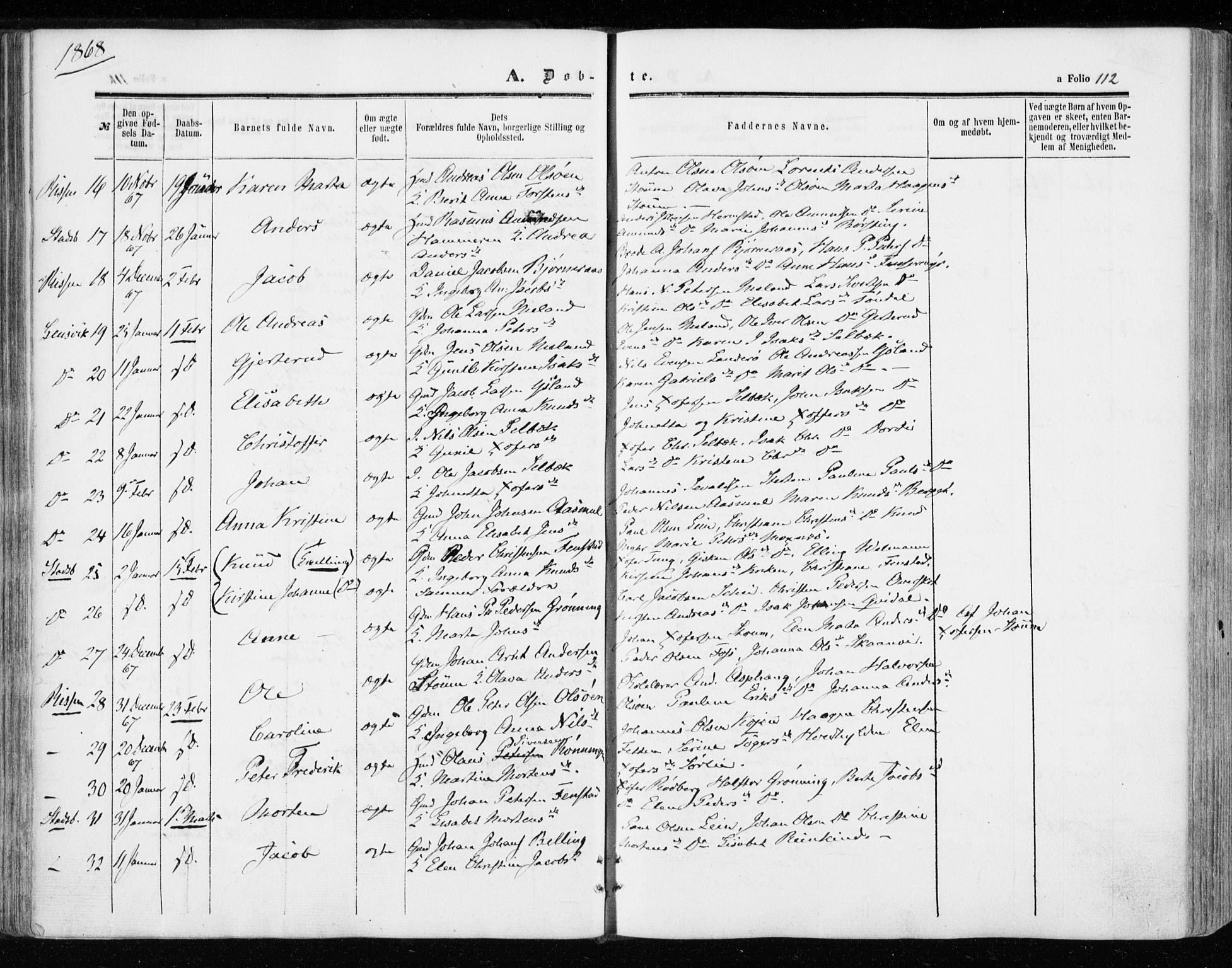 Ministerialprotokoller, klokkerbøker og fødselsregistre - Sør-Trøndelag, SAT/A-1456/646/L0612: Parish register (official) no. 646A10, 1858-1869, p. 112