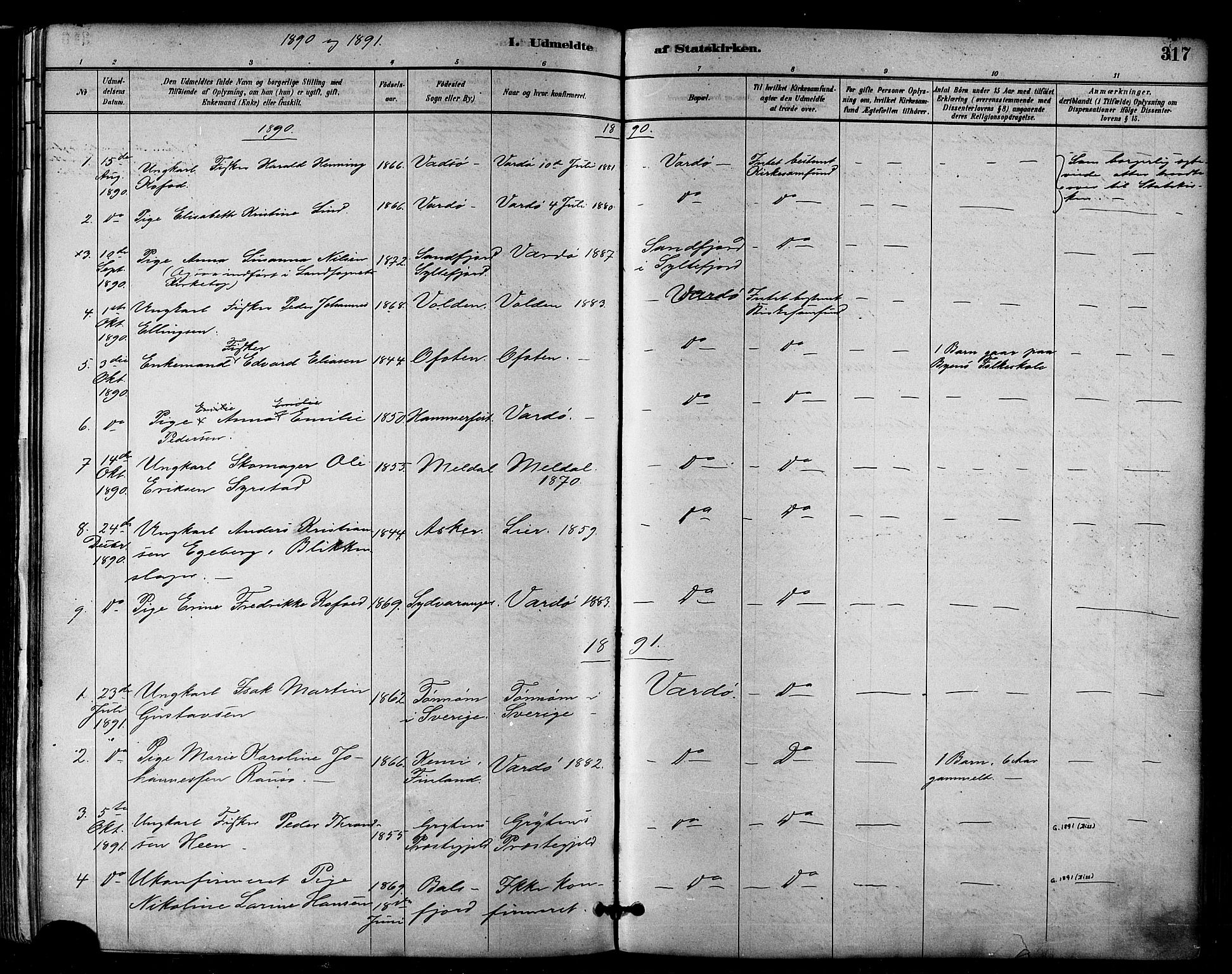 Vardø sokneprestkontor, SATØ/S-1332/H/Ha/L0007kirke: Parish register (official) no. 7, 1886-1897, p. 317