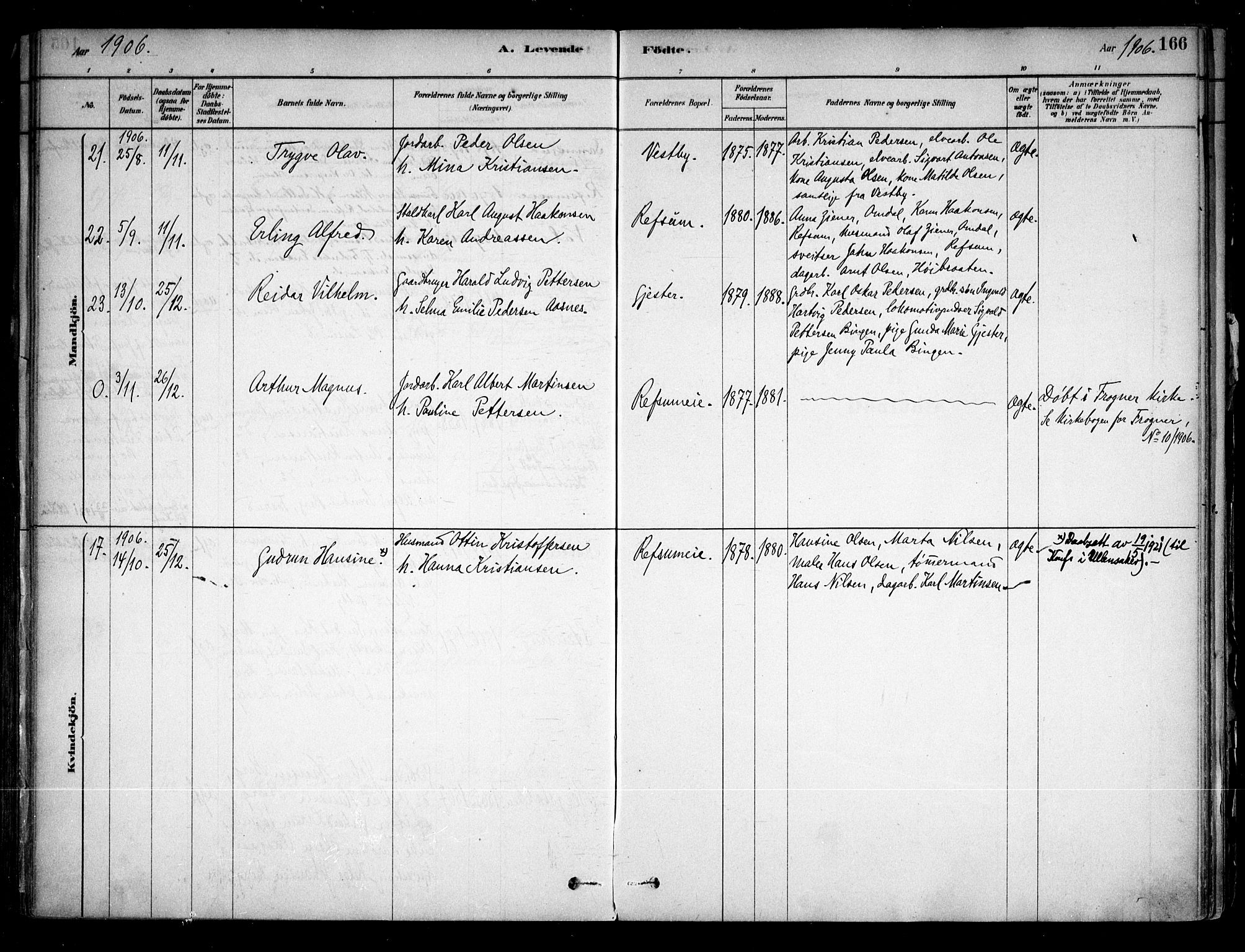 Sørum prestekontor Kirkebøker, SAO/A-10303/F/Fa/L0007: Parish register (official) no. I 7, 1878-1914, p. 166