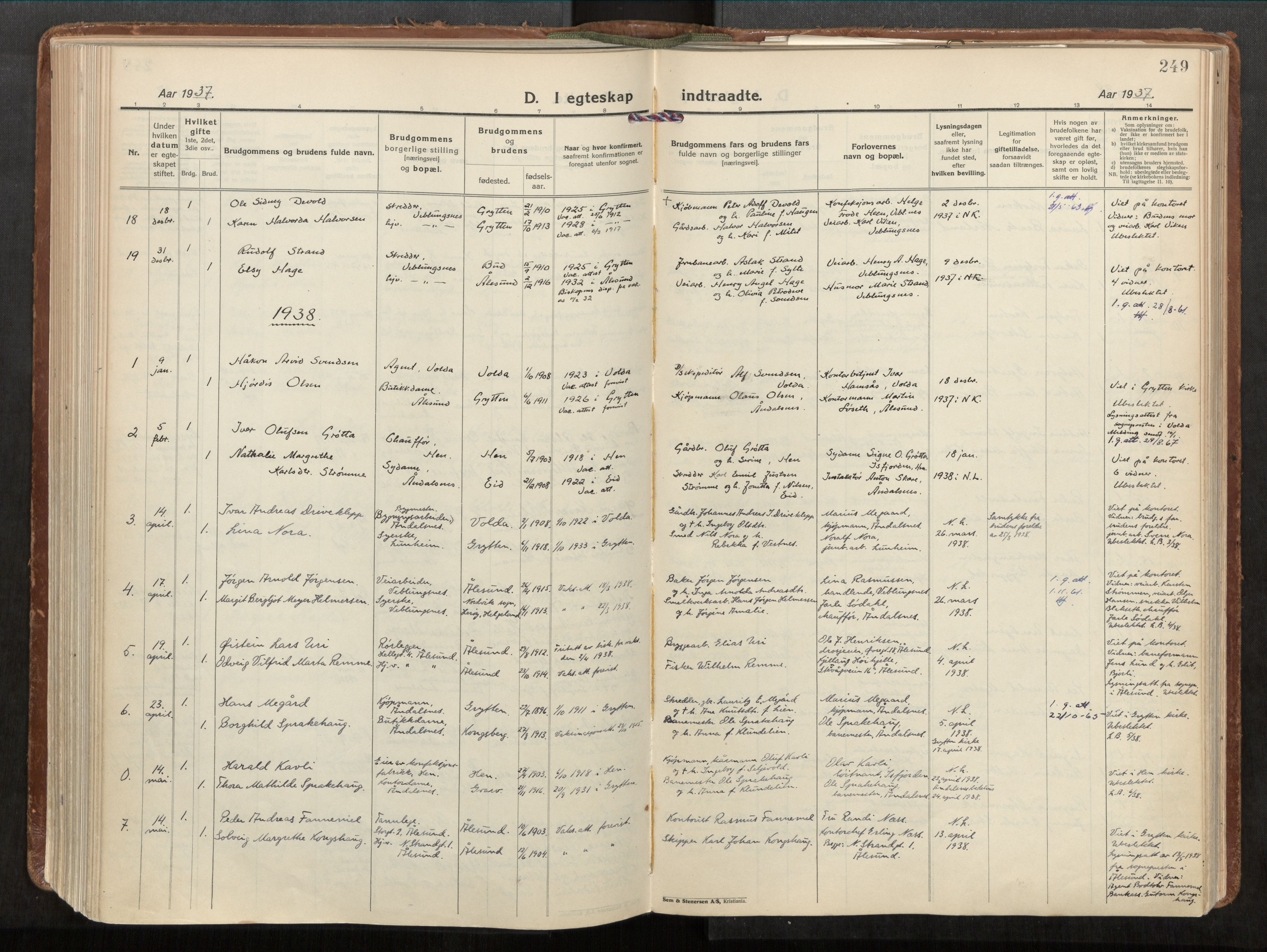 Ministerialprotokoller, klokkerbøker og fødselsregistre - Møre og Romsdal, AV/SAT-A-1454/544/L0587: Parish register (official) no. 544A11, 1924-1954, p. 249